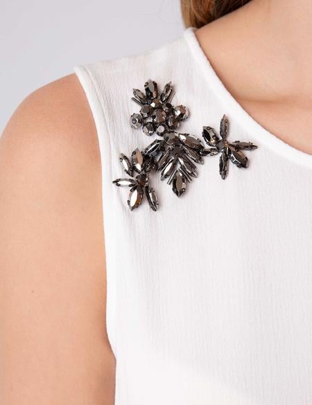 Ekru Taş Detaylı Kolsuz Bluz - 50204227013