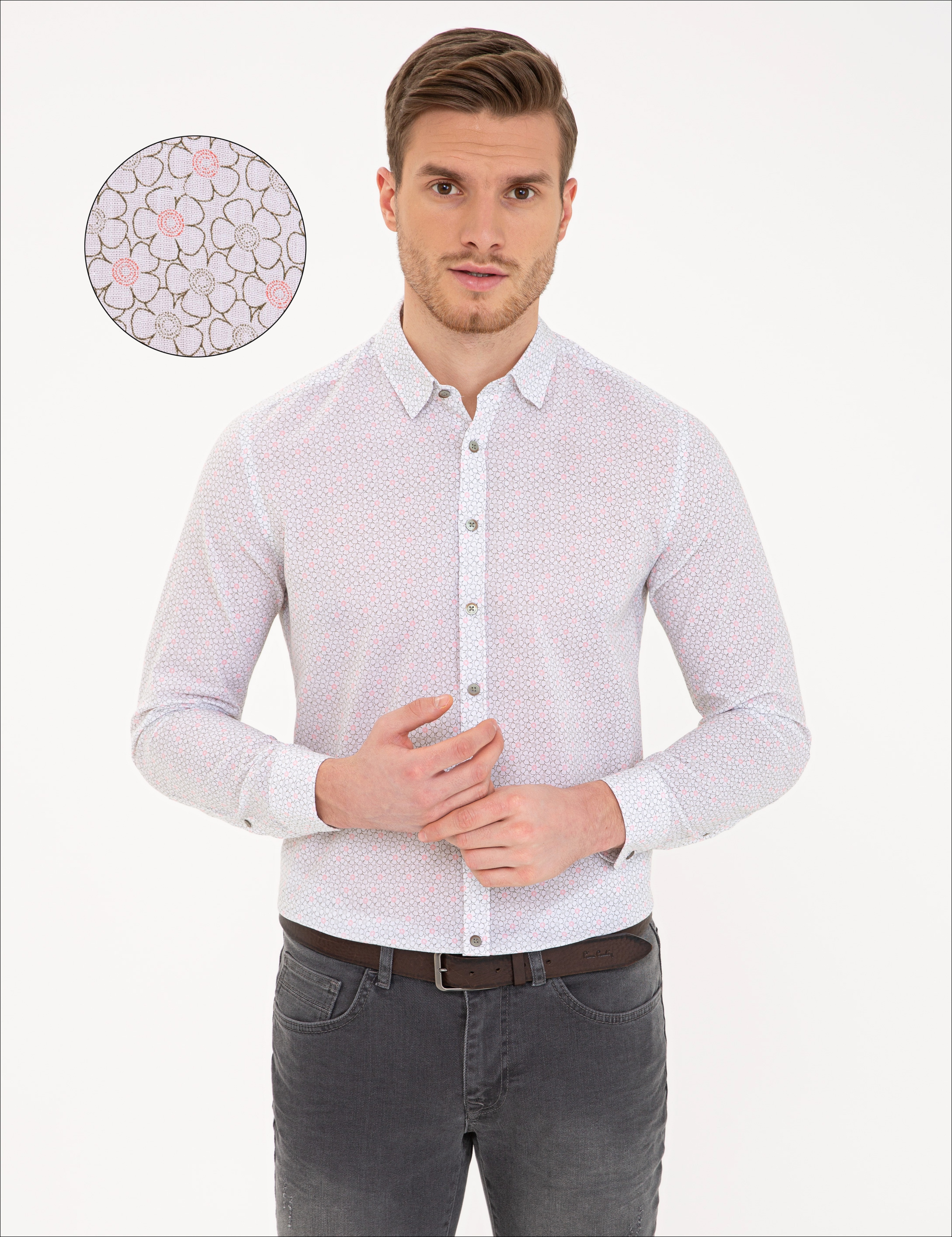 Haki Slim Fit Uzun Kollu Gömlek - Image 1