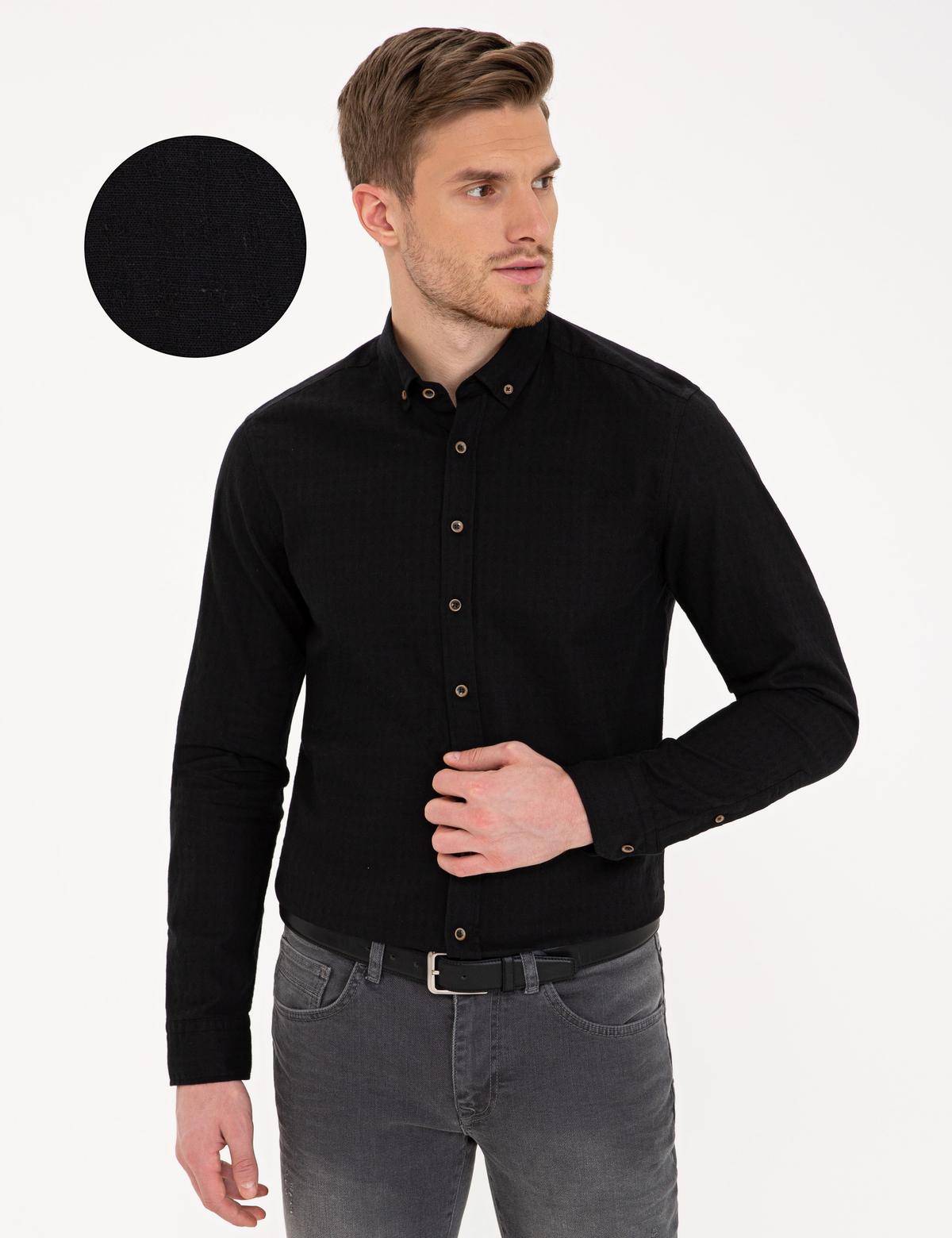 Siyah Slim Fit Uzun Kollu Gömlek