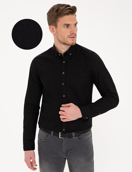 Siyah Slim Fit Uzun Kollu Gömlek - 50236686019