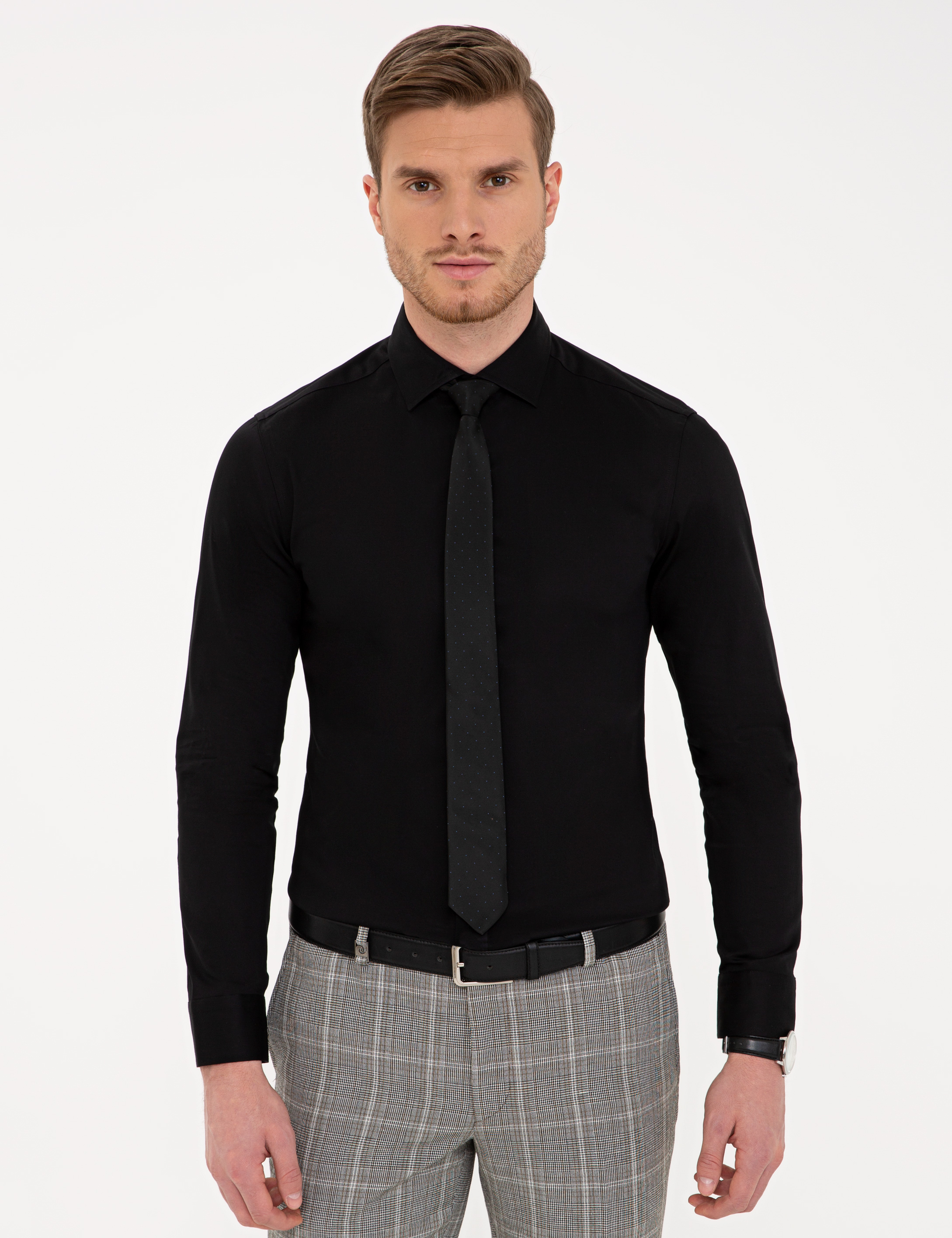 Siyah Ex. Slim Fit Uzun Kollu Klasik Gömlek - Image 1
