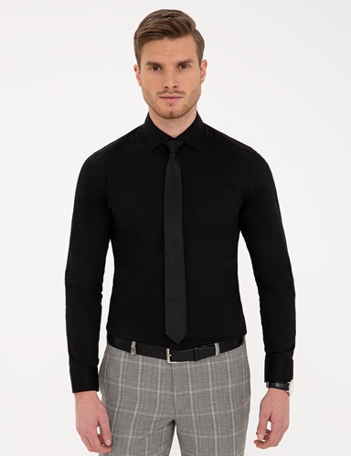 Siyah Ex. Slim Fit Uzun Kollu Klasik Gömlek