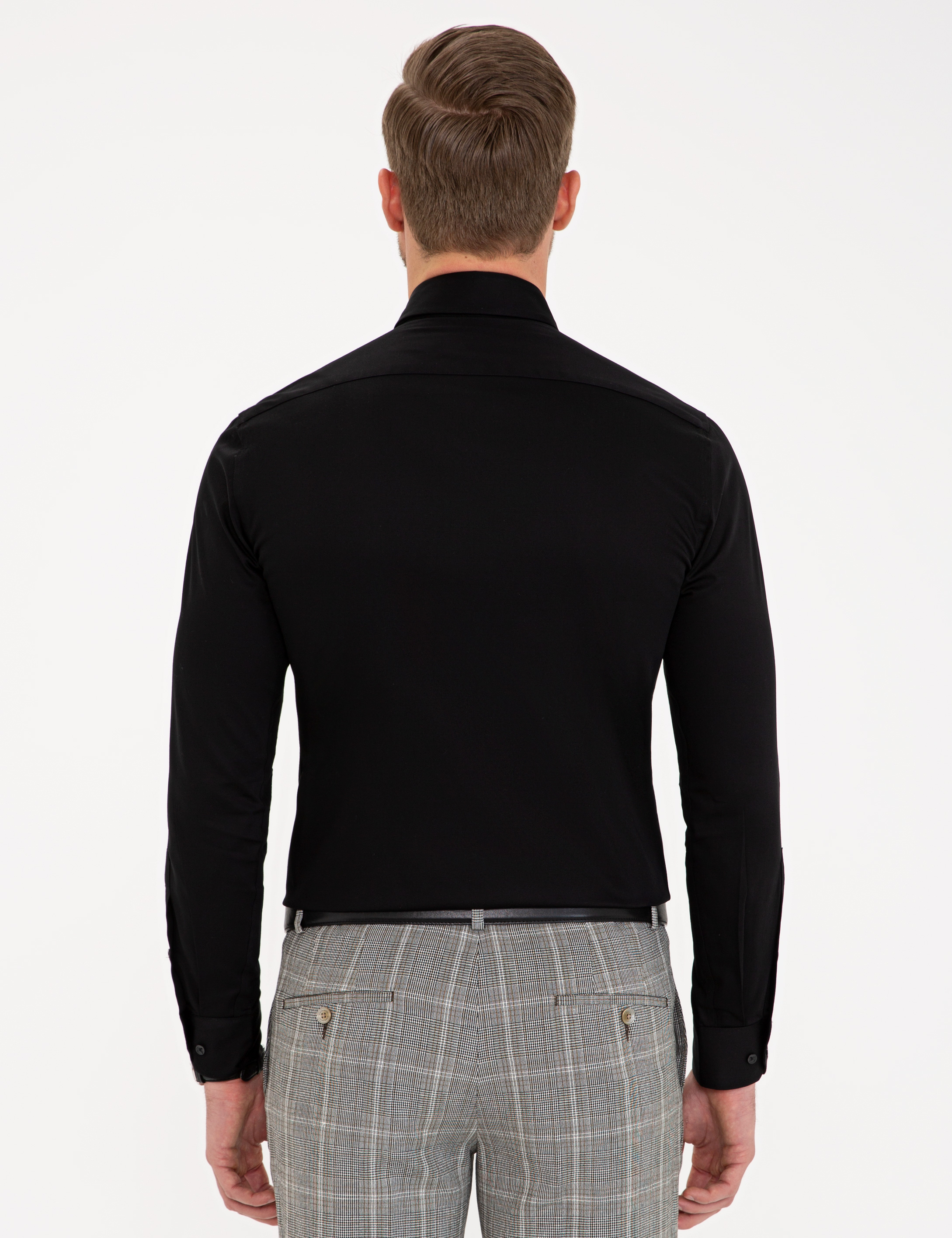 Siyah Ex. Slim Fit Uzun Kollu Klasik Gömlek - Image 3