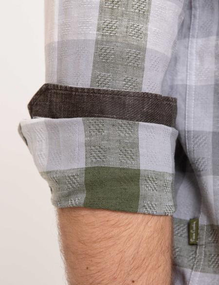 Gri Slim Fit Keten Karışımlı Gömlek - 50186231029