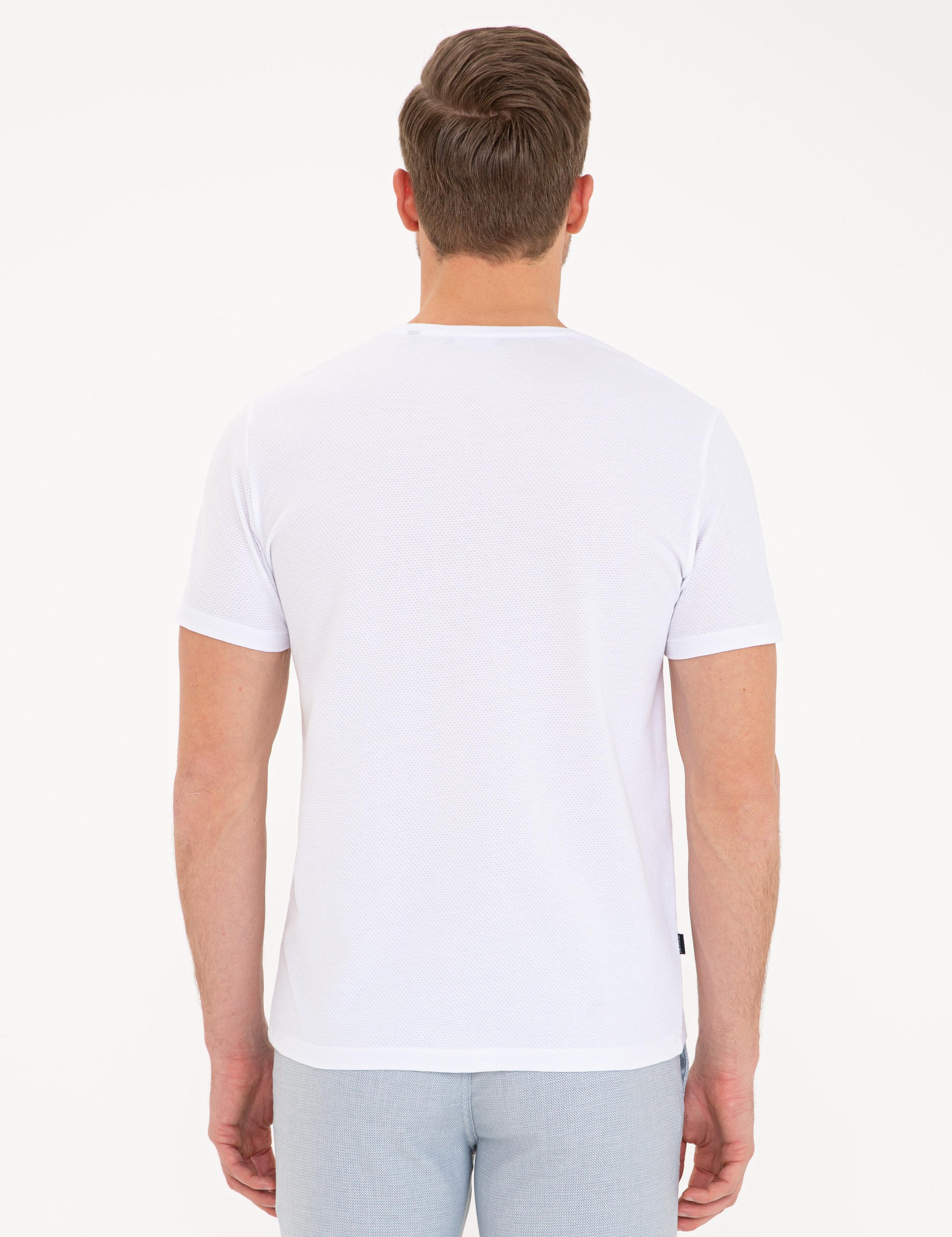 Beyaz Slim Fit Bisiklet Yaka Tişört