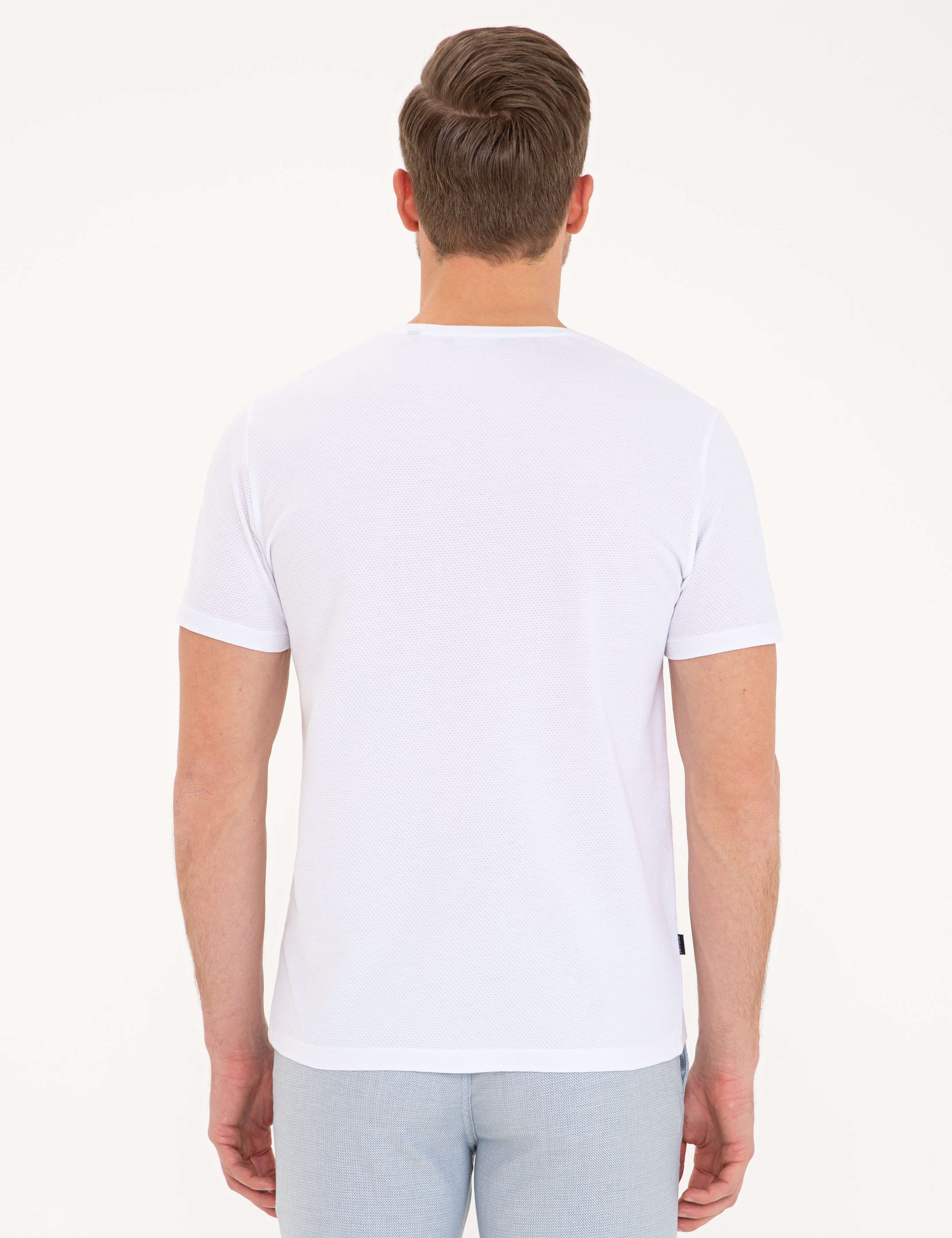 Beyaz Slim Fit Bisiklet Yaka Tişört - Image 3