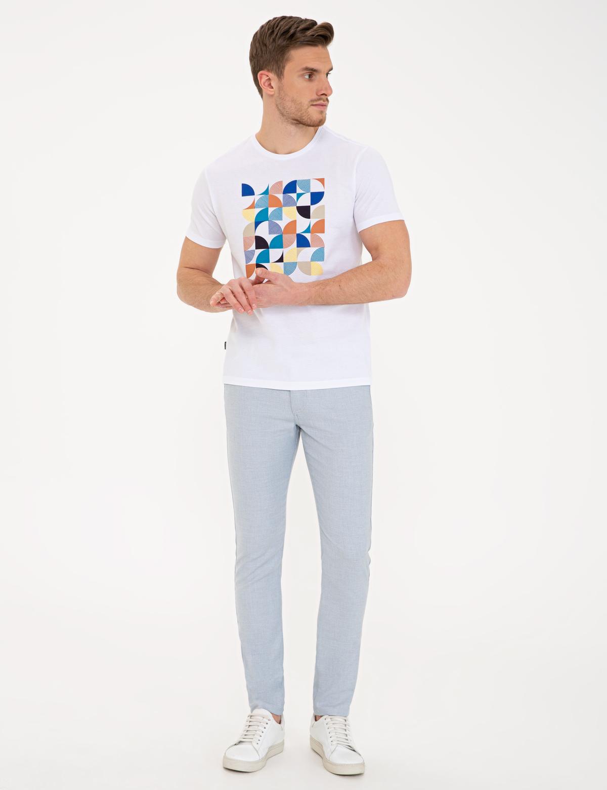 Beyaz Slim Fit Bisiklet Yaka Tişört - 50232407008