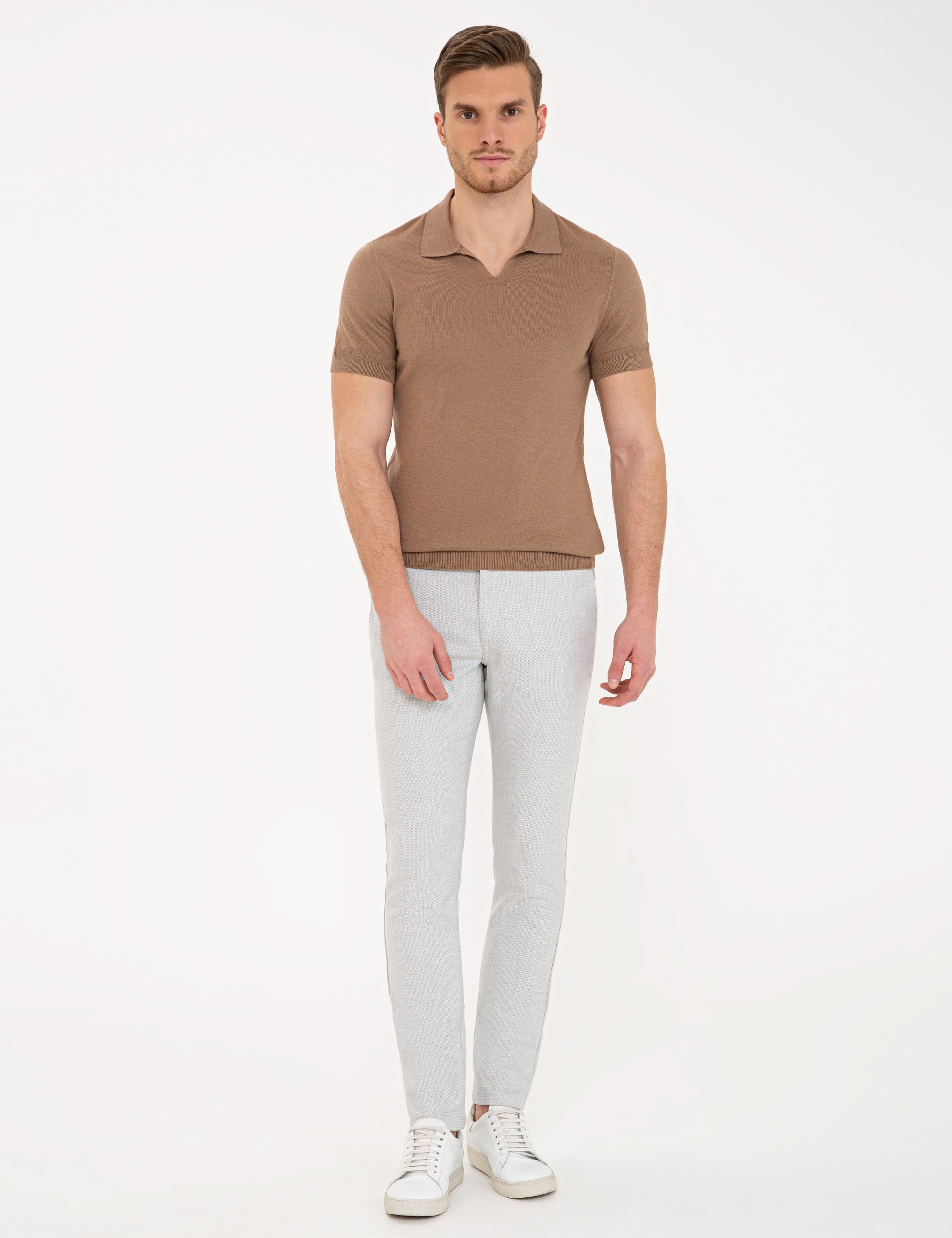 Açık Kahverengi Slim Fit Polo Yaka Triko Tişört