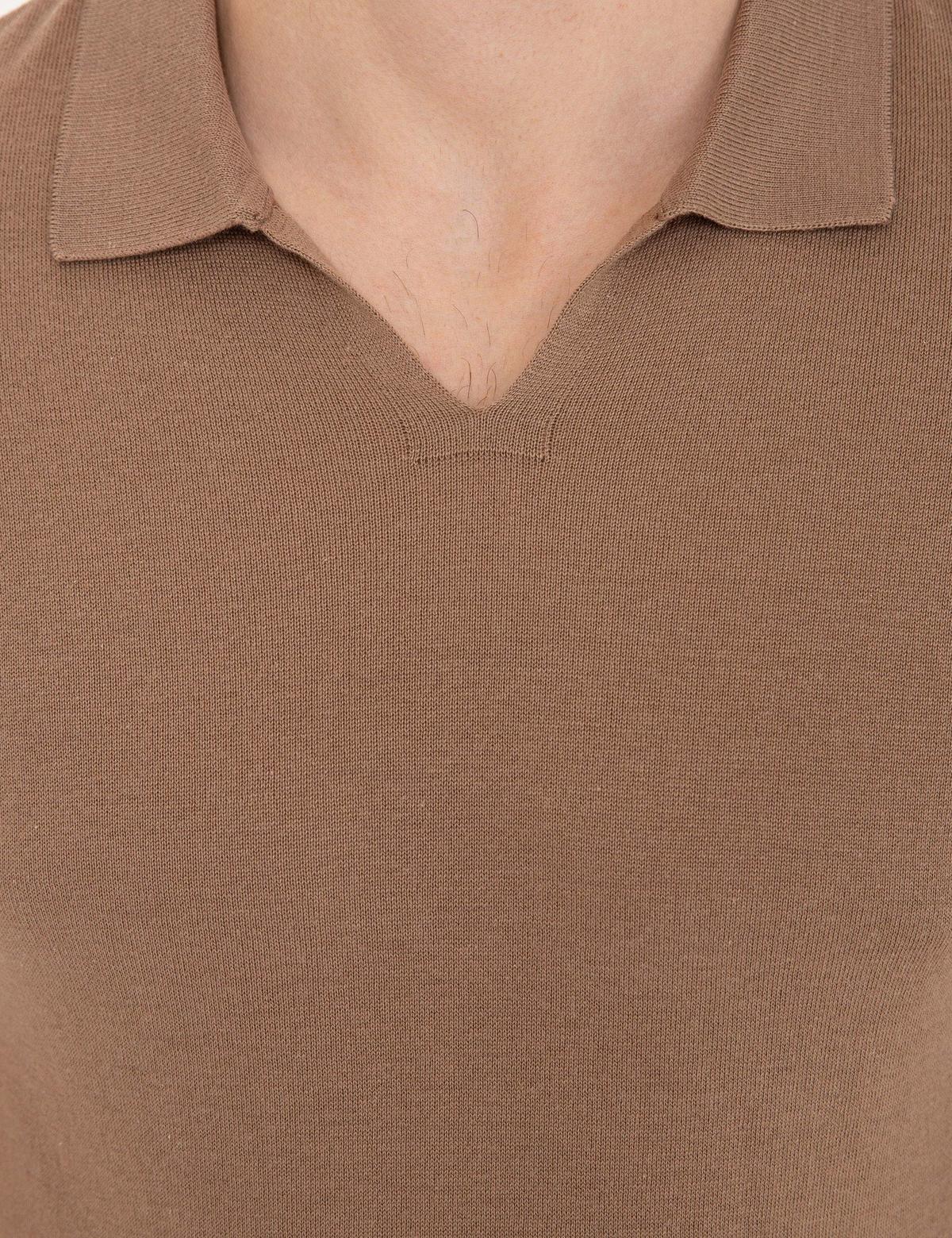 Açık Kahverengi Slim Fit Polo Yaka Triko Tişört - 50232468157