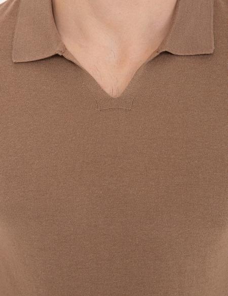 Açık Kahverengi Slim Fit Polo Yaka Triko Tişört - 50232468157