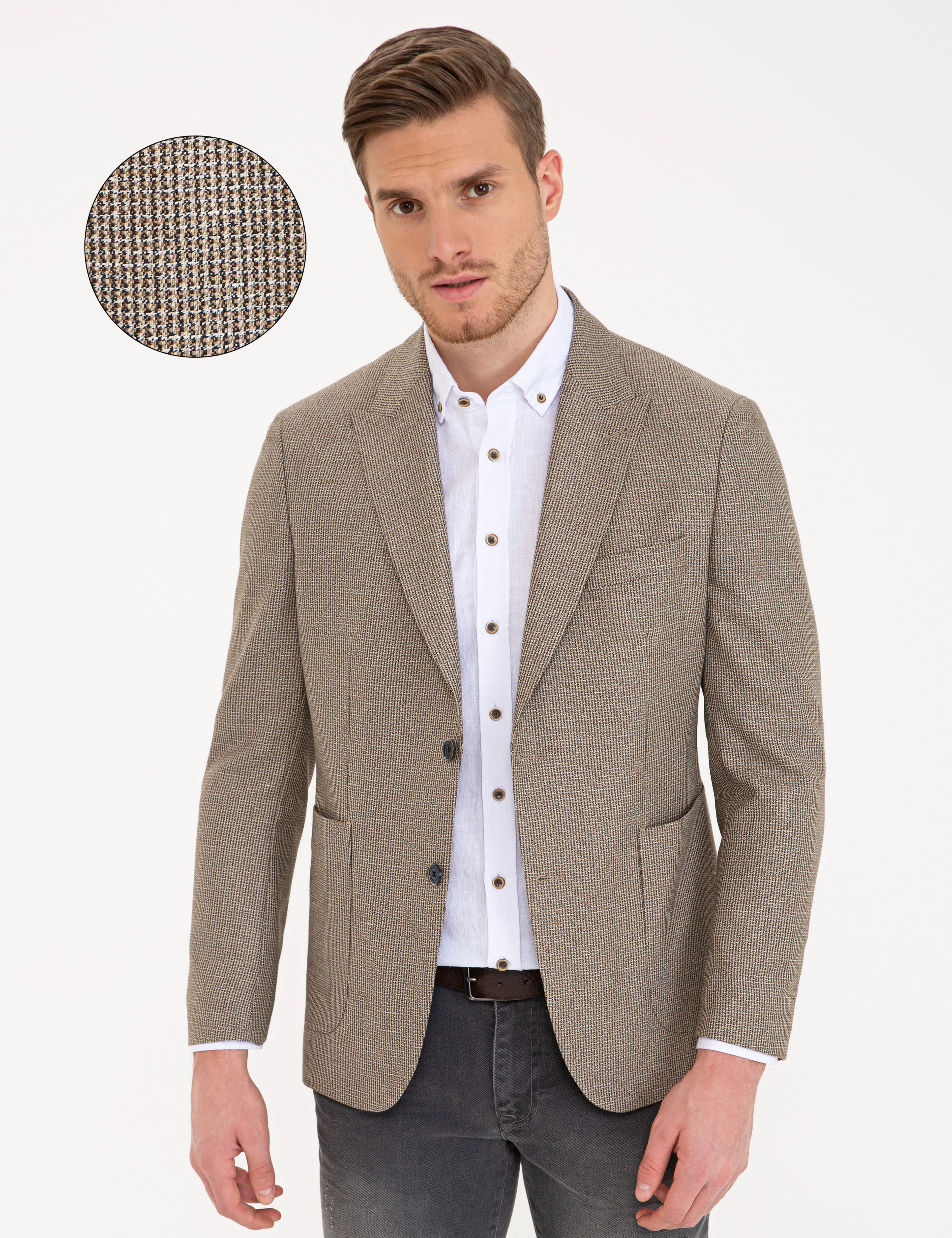 Açık Kahverengi Slim Fit Ceket - Image 1
