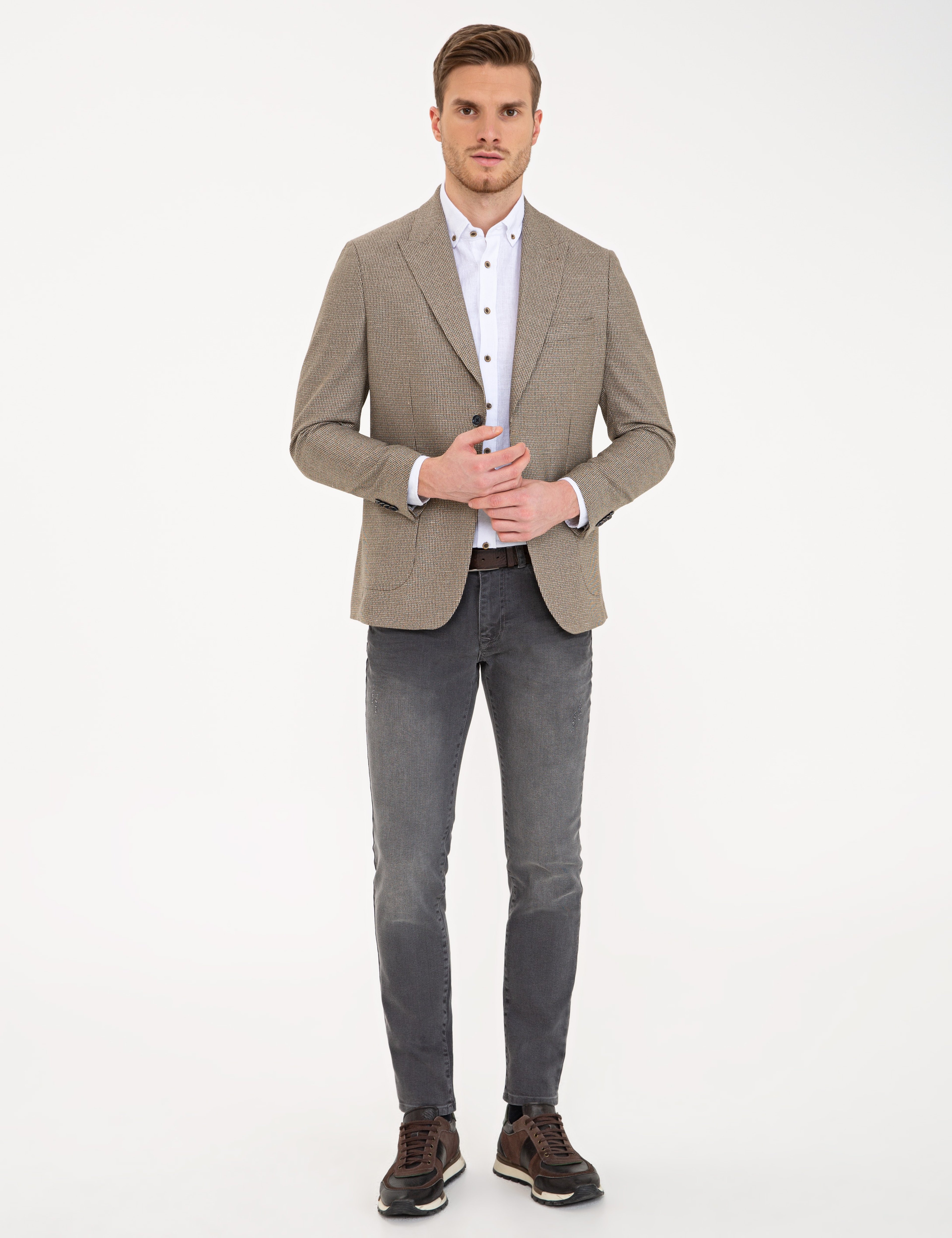 Açık Kahverengi Slim Fit Ceket - Image 5