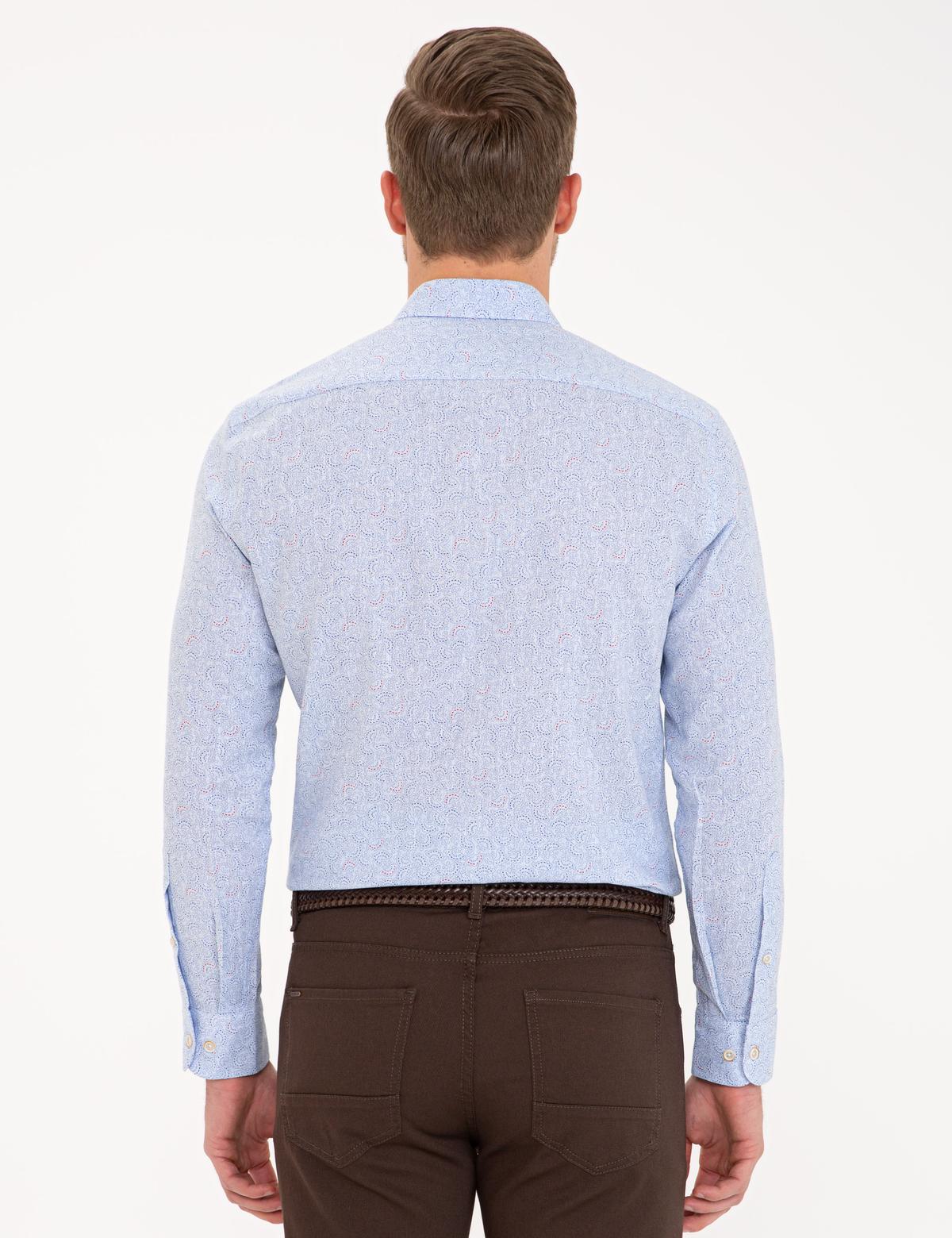 Mavi Keten Karışımlı Regular Fit Uzun Kollu Gömlek - 50235128007