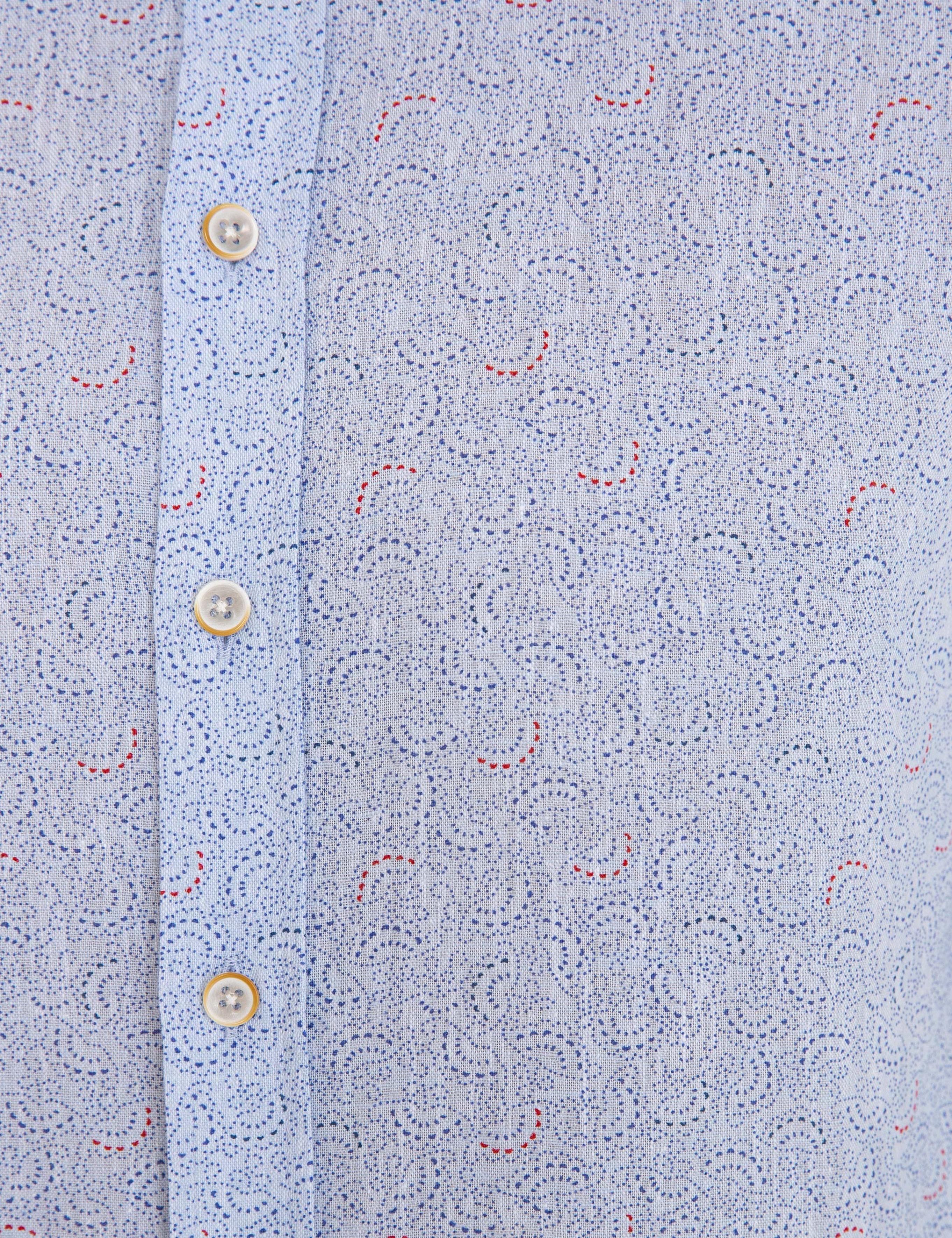 Mavi Keten Karışımlı Regular Fit Uzun Kollu Gömlek