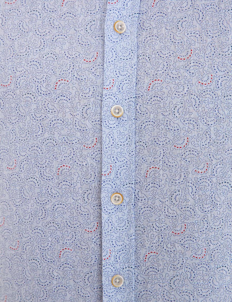 Mavi Keten Karışımlı Regular Fit Uzun Kollu Gömlek