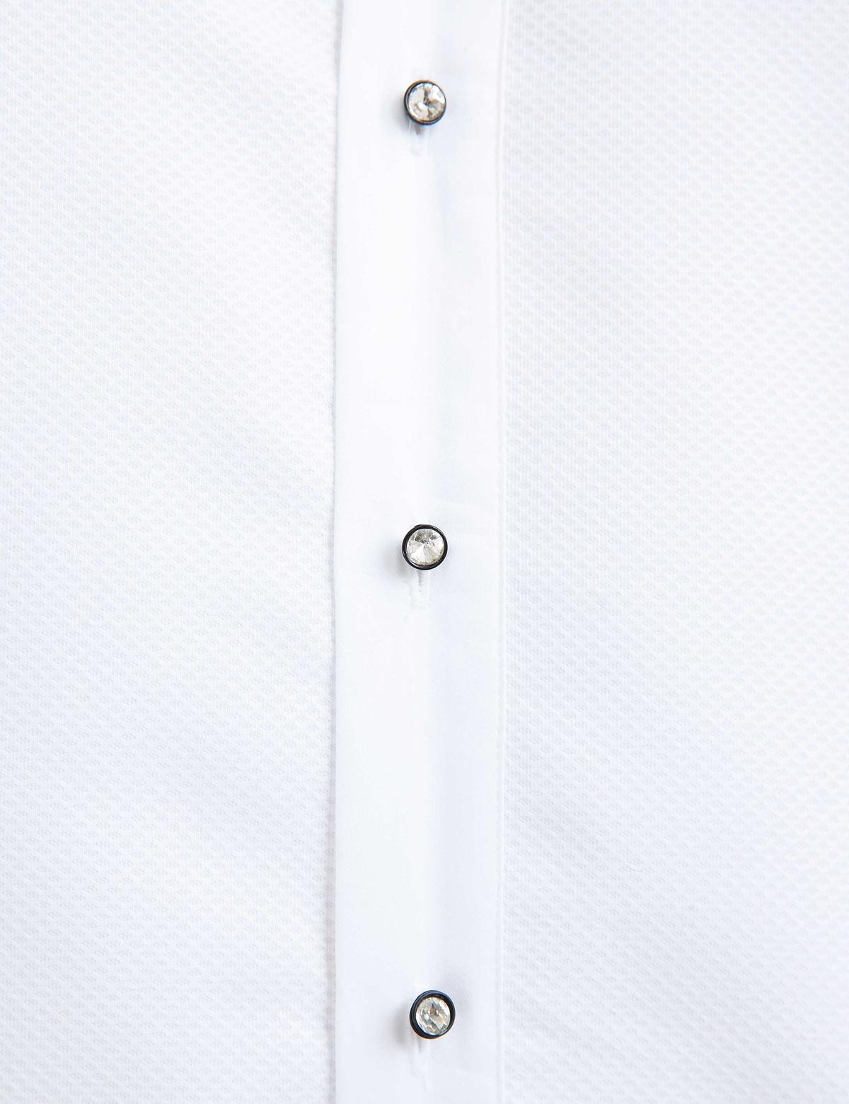 Beyaz Slim Fit Smokin Gömlek - 50176505006