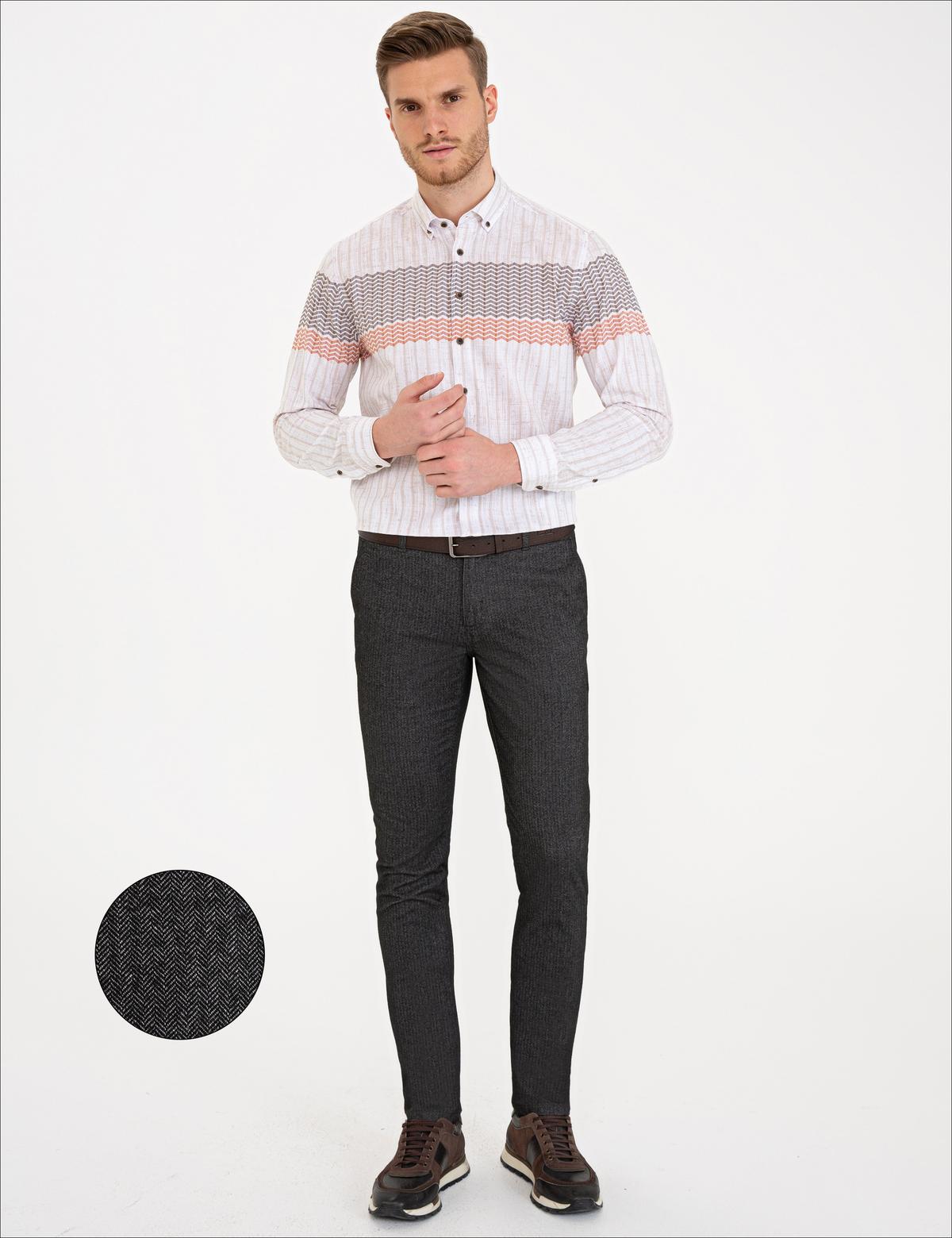 Gri Slim Fit Kanvas Pantolon