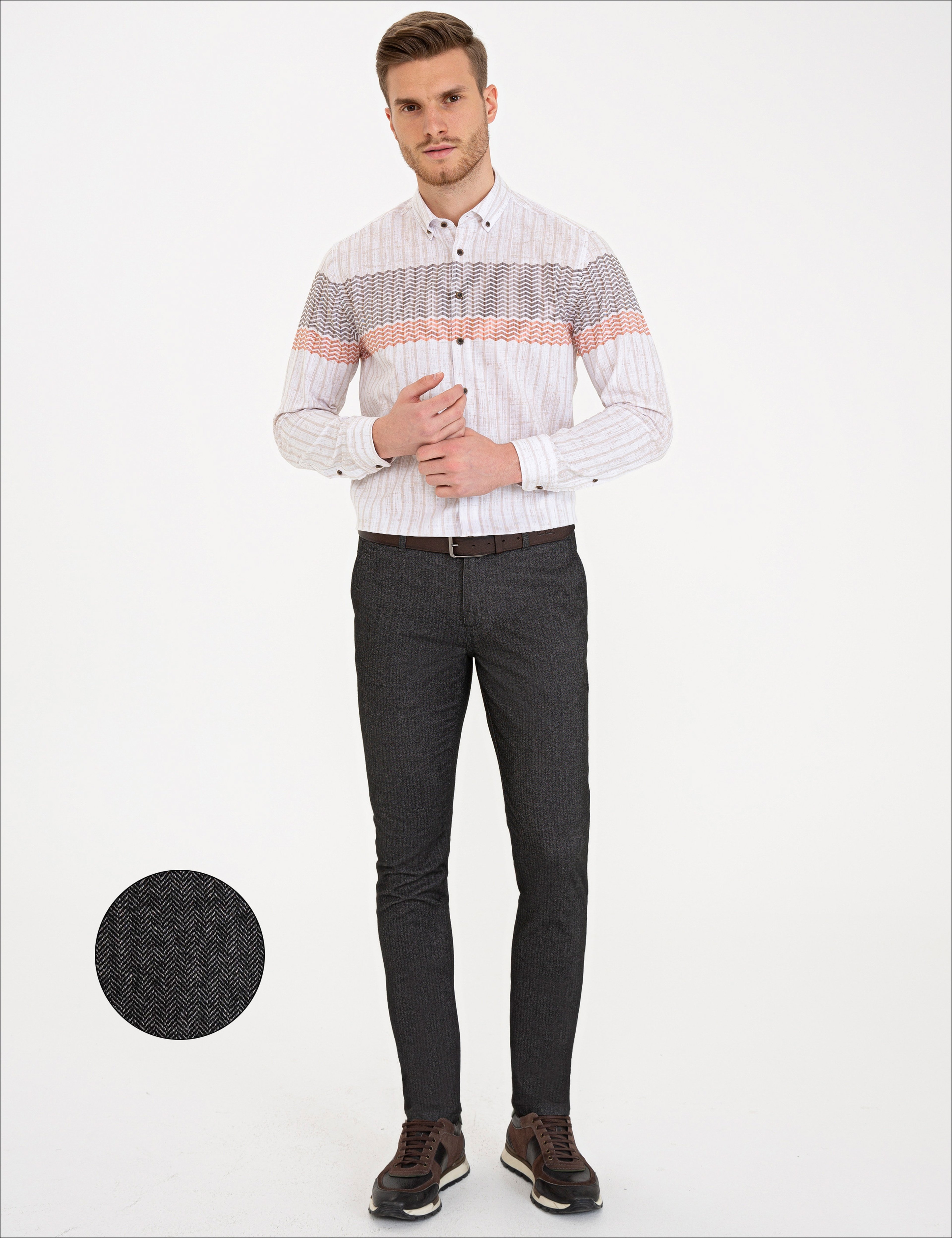 Gri Slim Fit Kanvas Pantolon - Image 1