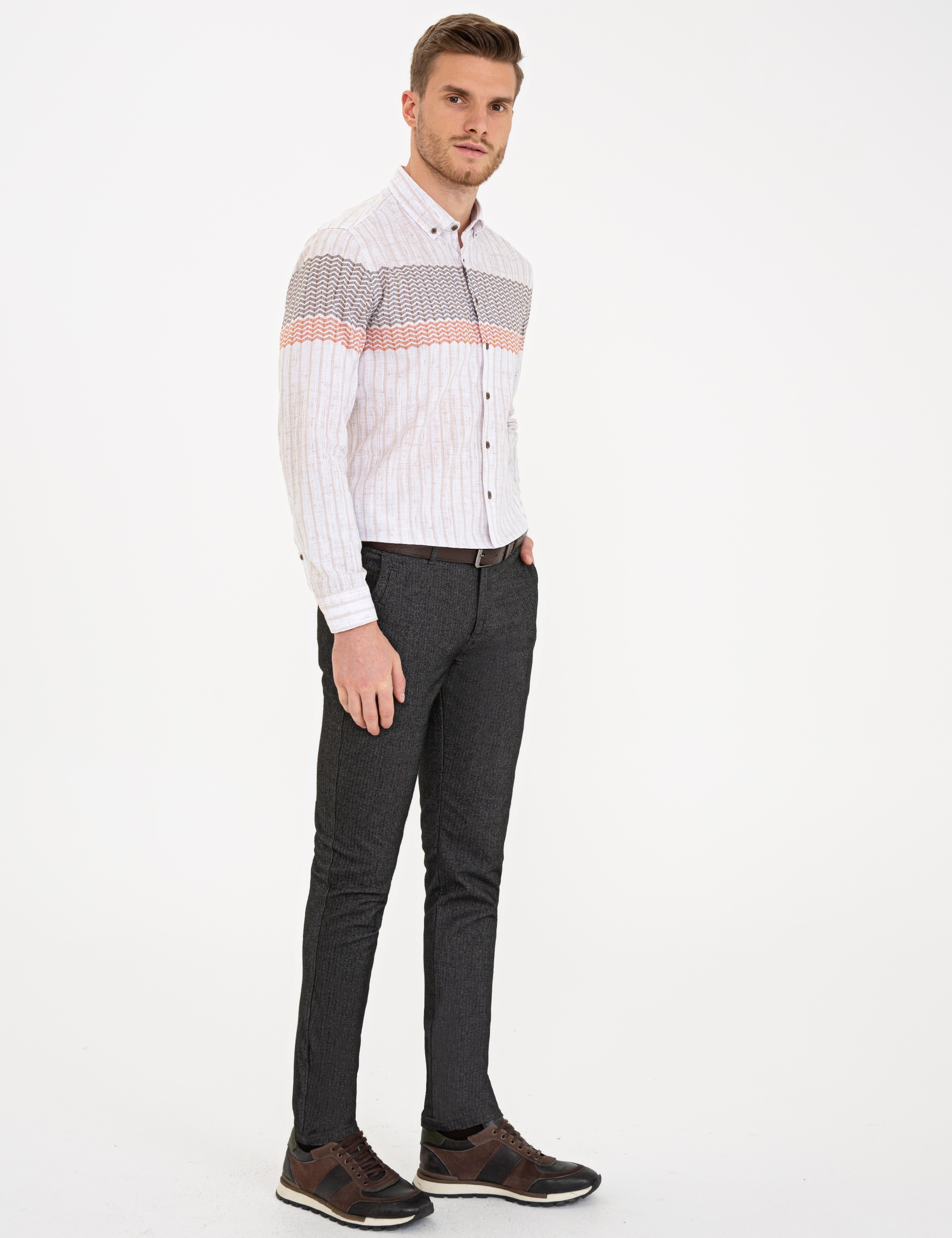 Gri Slim Fit Kanvas Pantolon - Image 2