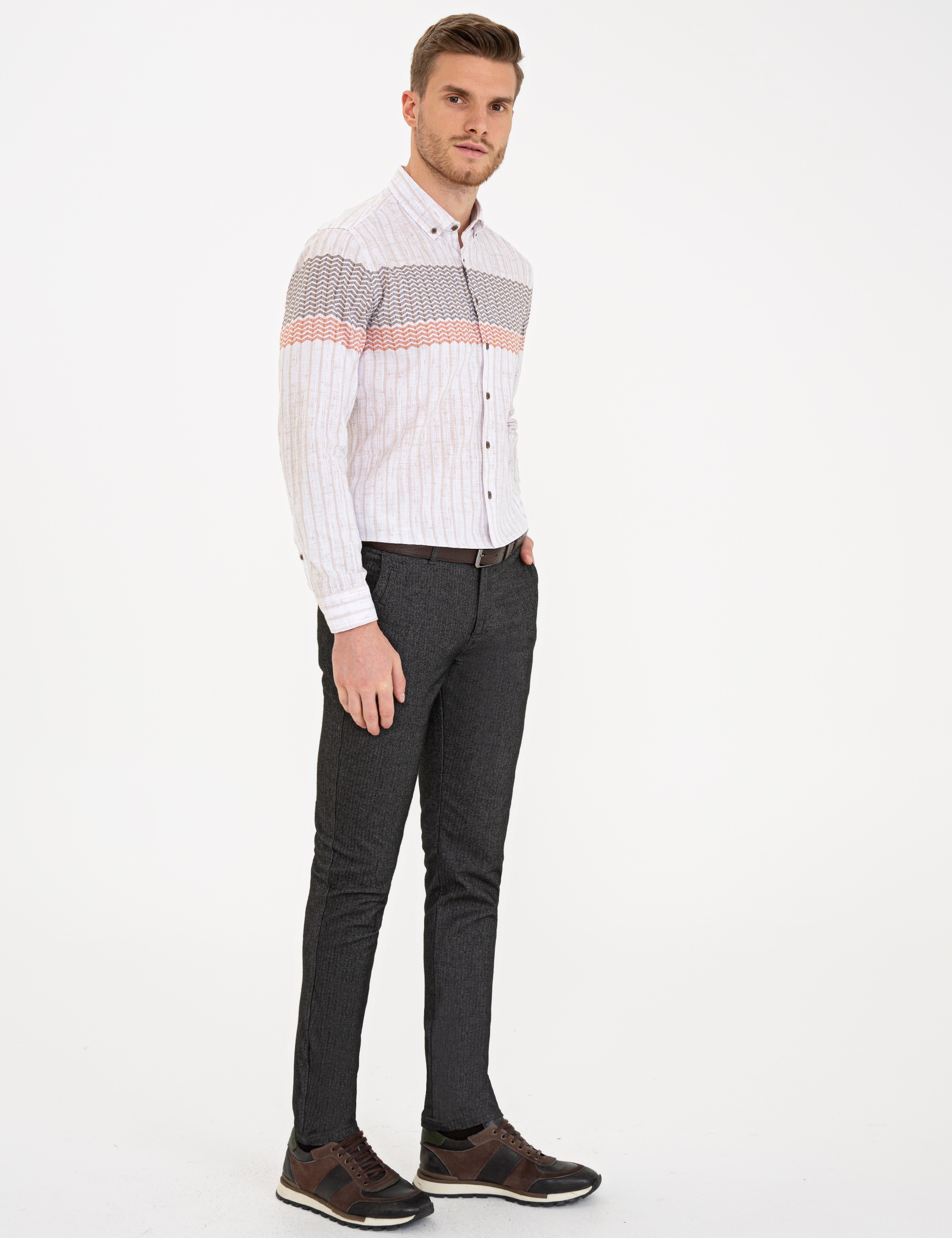 Gri Slim Fit Kanvas Pantolon