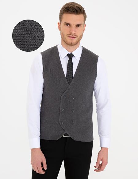 Koyu Gri Melanj Slim Fit Triko Yelek - 50228425037