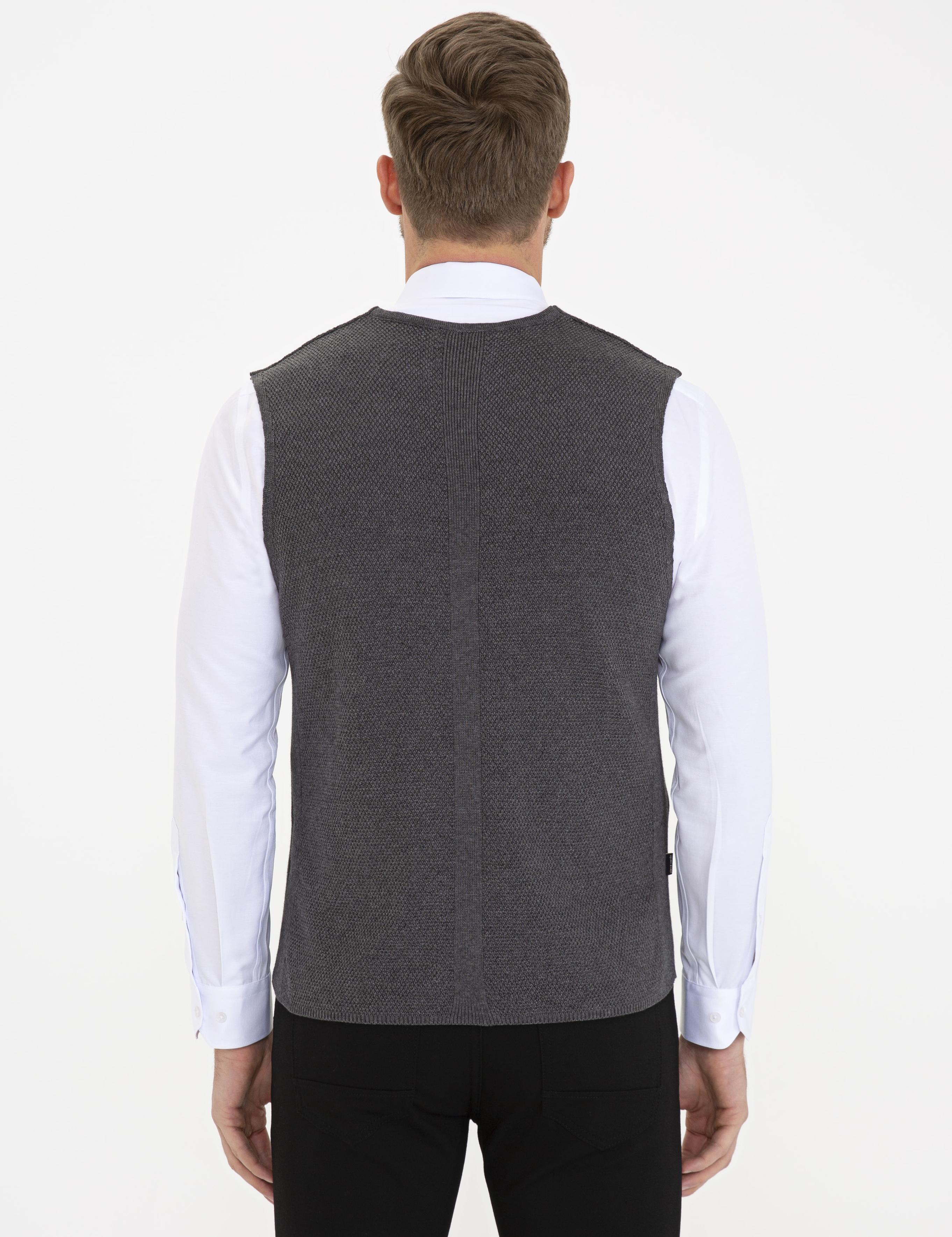 Koyu Gri Melanj Slim Fit Triko Yelek