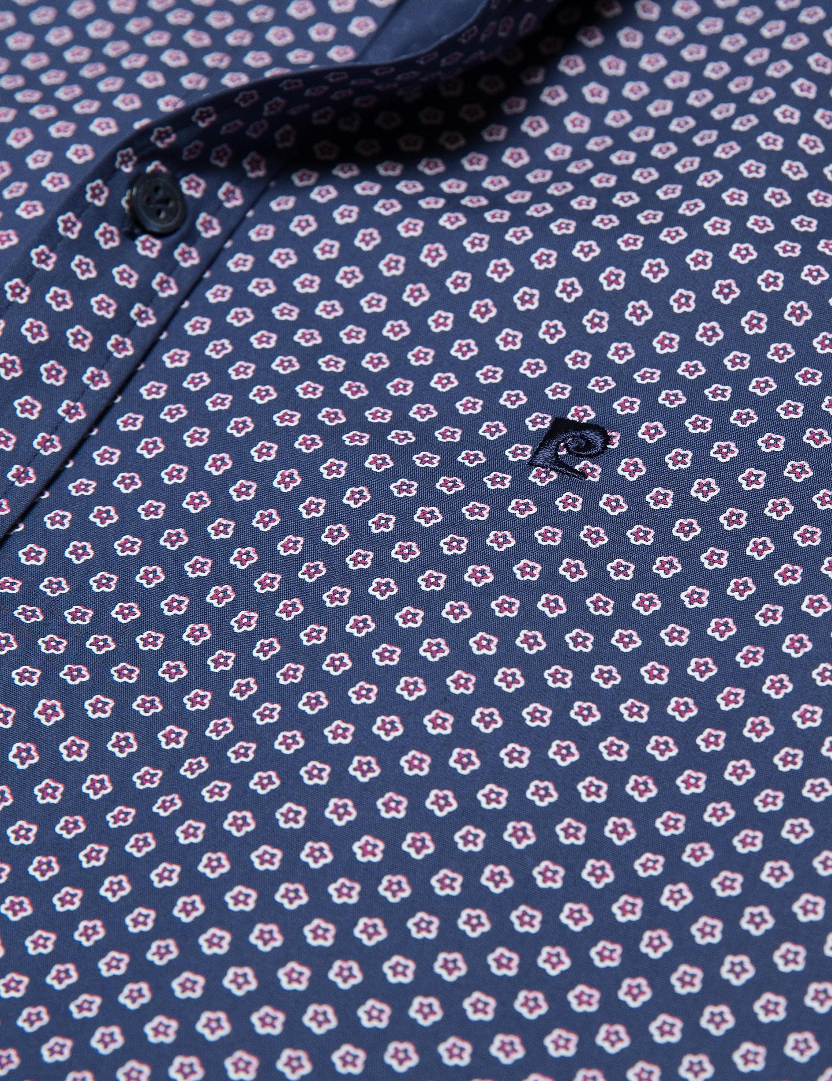 Kırmızı Detaylı Lacivert Slim Fit Gömlek