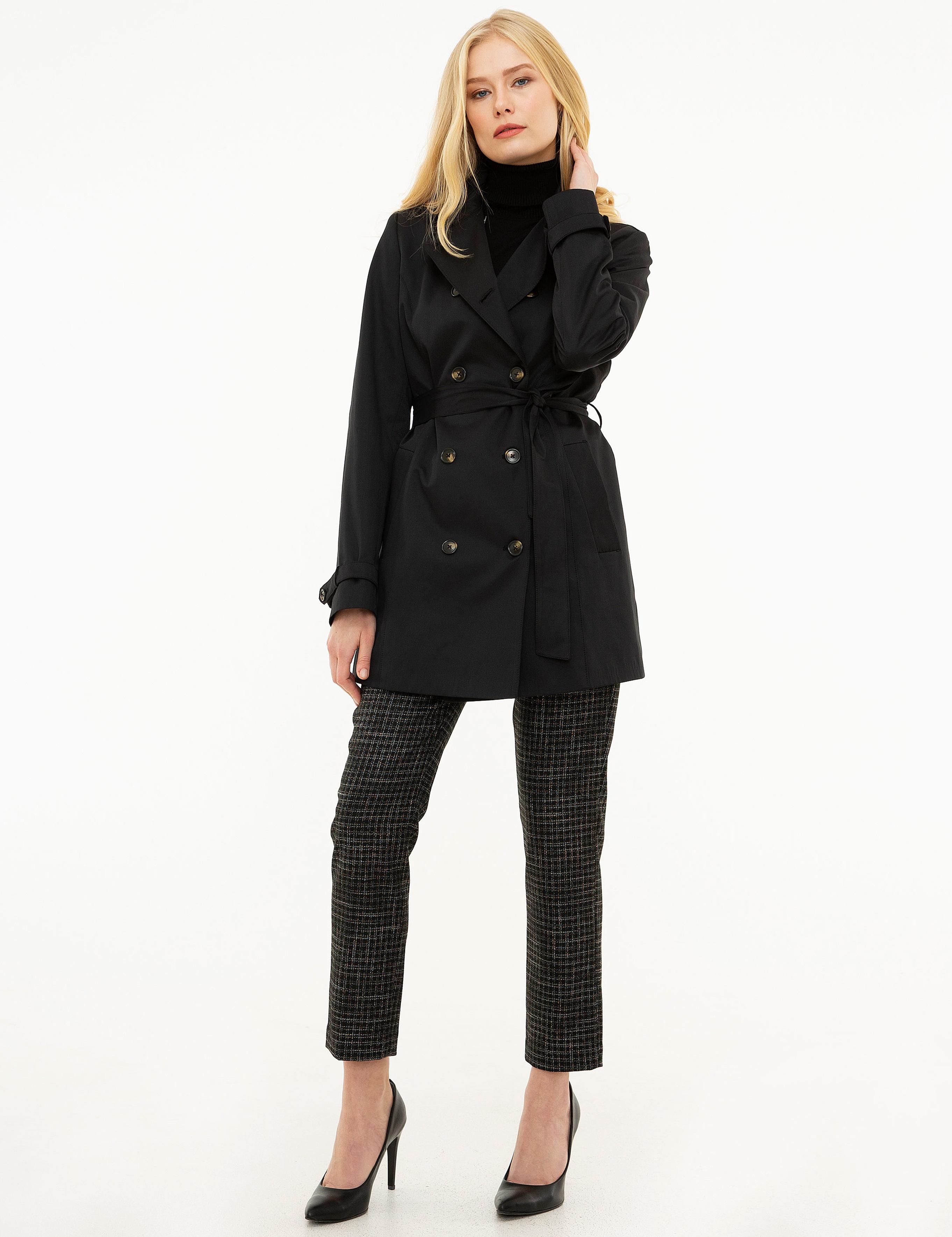 Siyah Slim Fit Trençkot