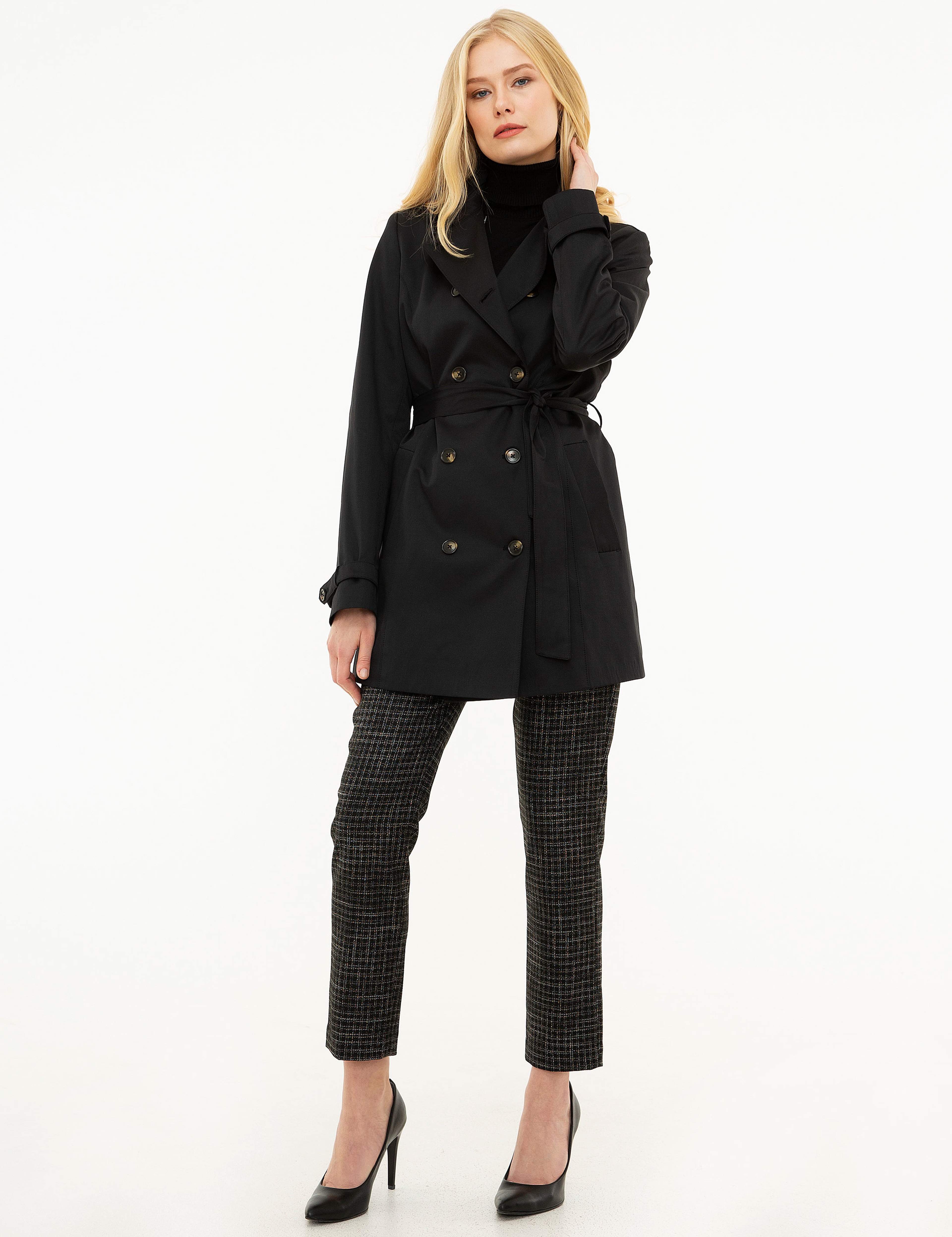 Siyah Slim Fit Trençkot