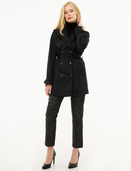 Siyah Slim Fit Trençkot - 50198757017