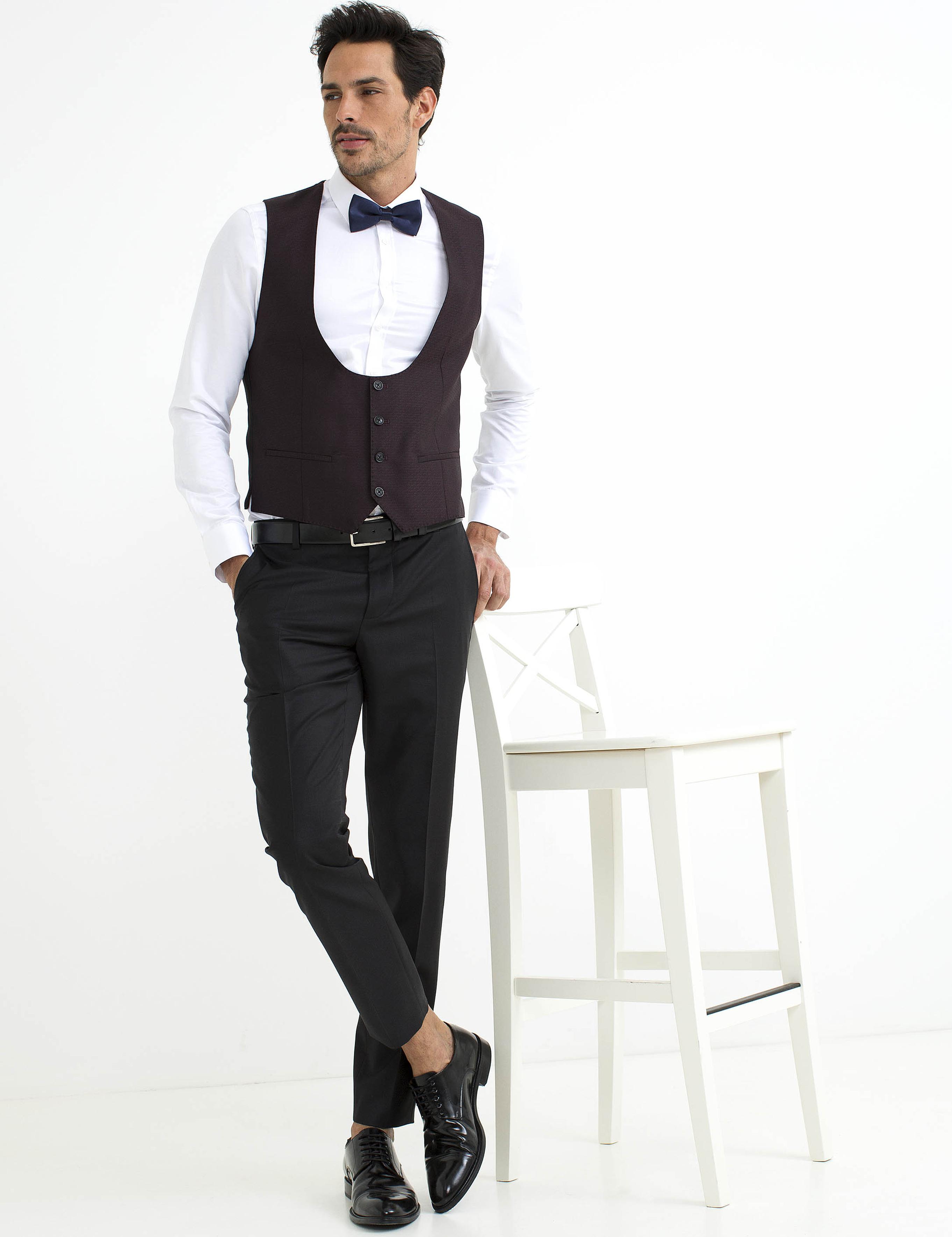 Bordo Yelekli Damatlık Smokin