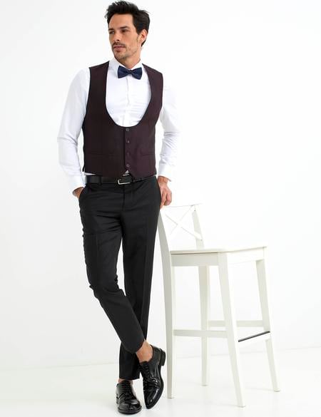 Bordo Yelekli Damatlık Smokin - 50190804002