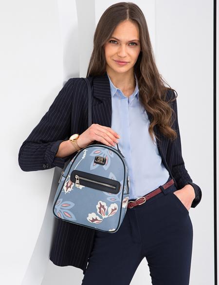 Çiçek Desenli Mavi Sırt Çantası - 50243826003