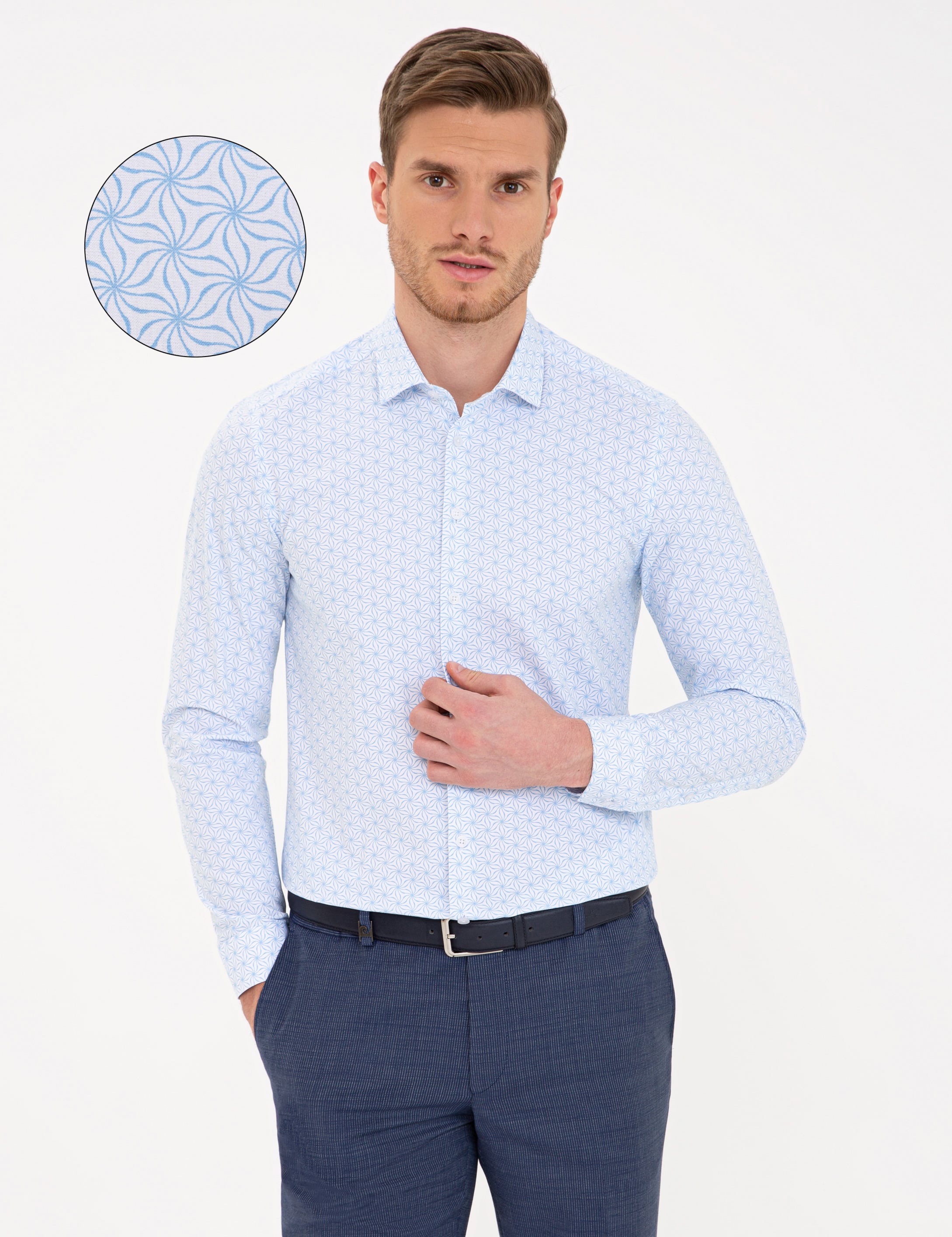 Açık Mavi Slim Fit Uzun Kollu Gömlek - Image 1