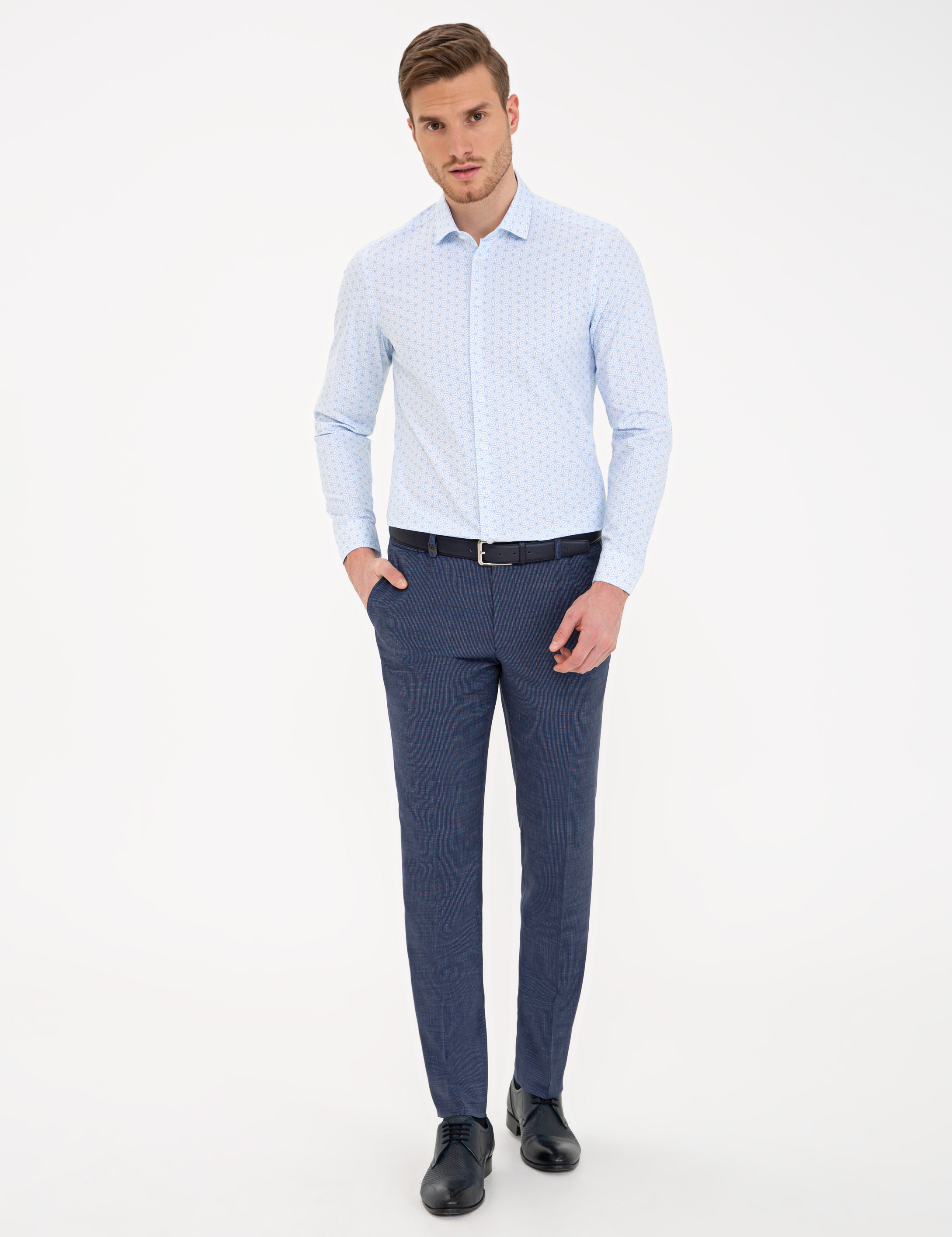 Açık Mavi Slim Fit Uzun Kollu Gömlek - Image 4