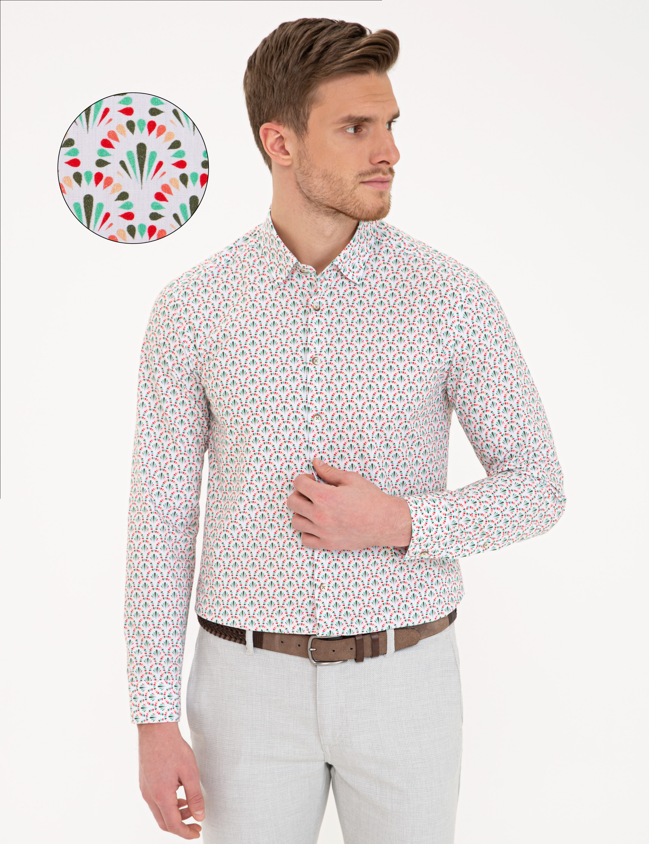 Yeşil Slim Fit Uzun Kollu Gömlek - Image 1