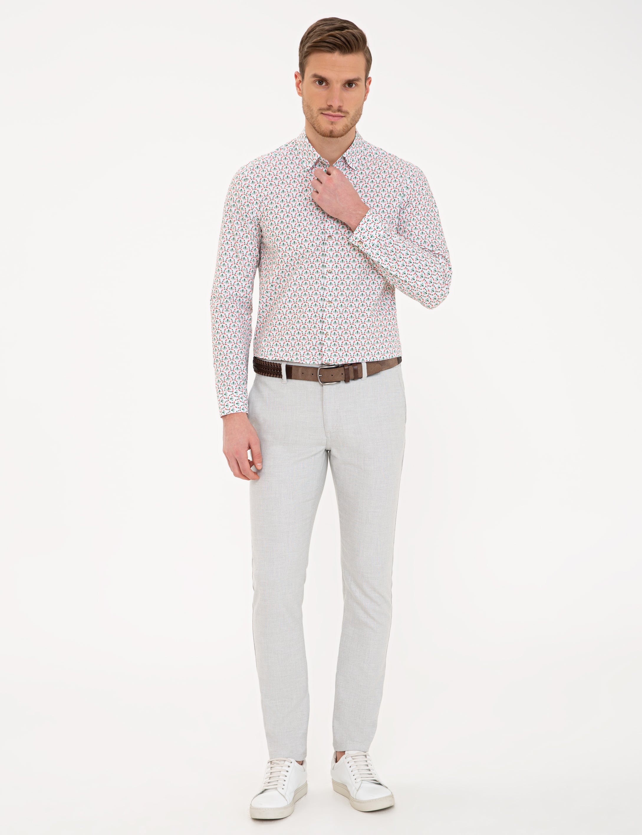 Yeşil Slim Fit Uzun Kollu Gömlek