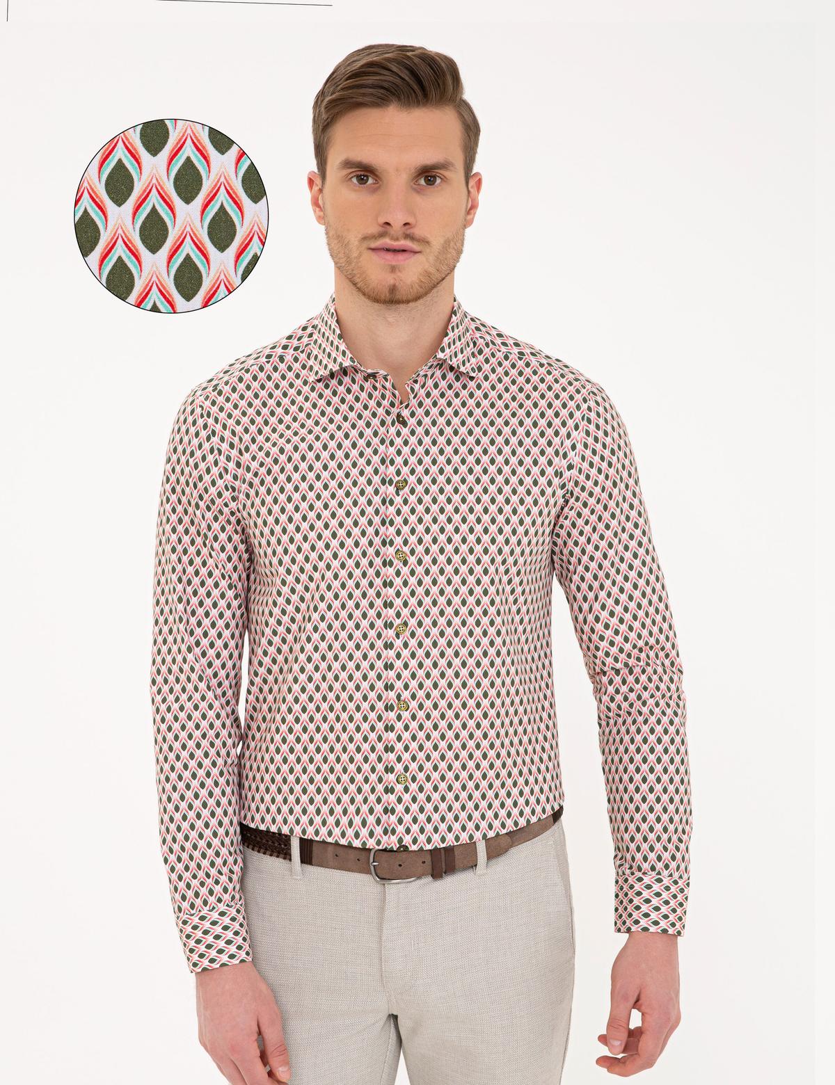 Yeşil Slim Fit Uzun Kollu Gömlek