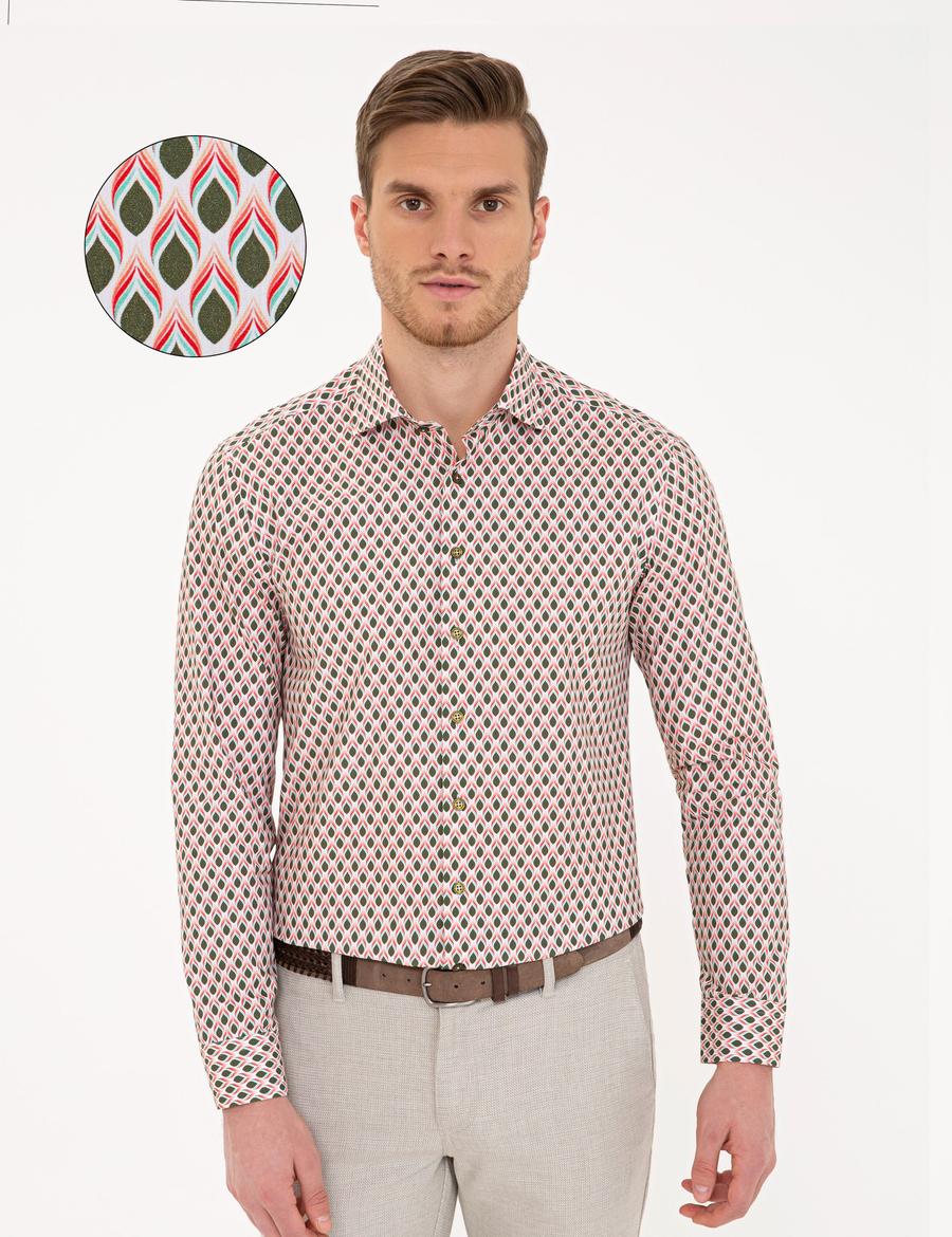 Yeşil Slim Fit Uzun Kollu Gömlek