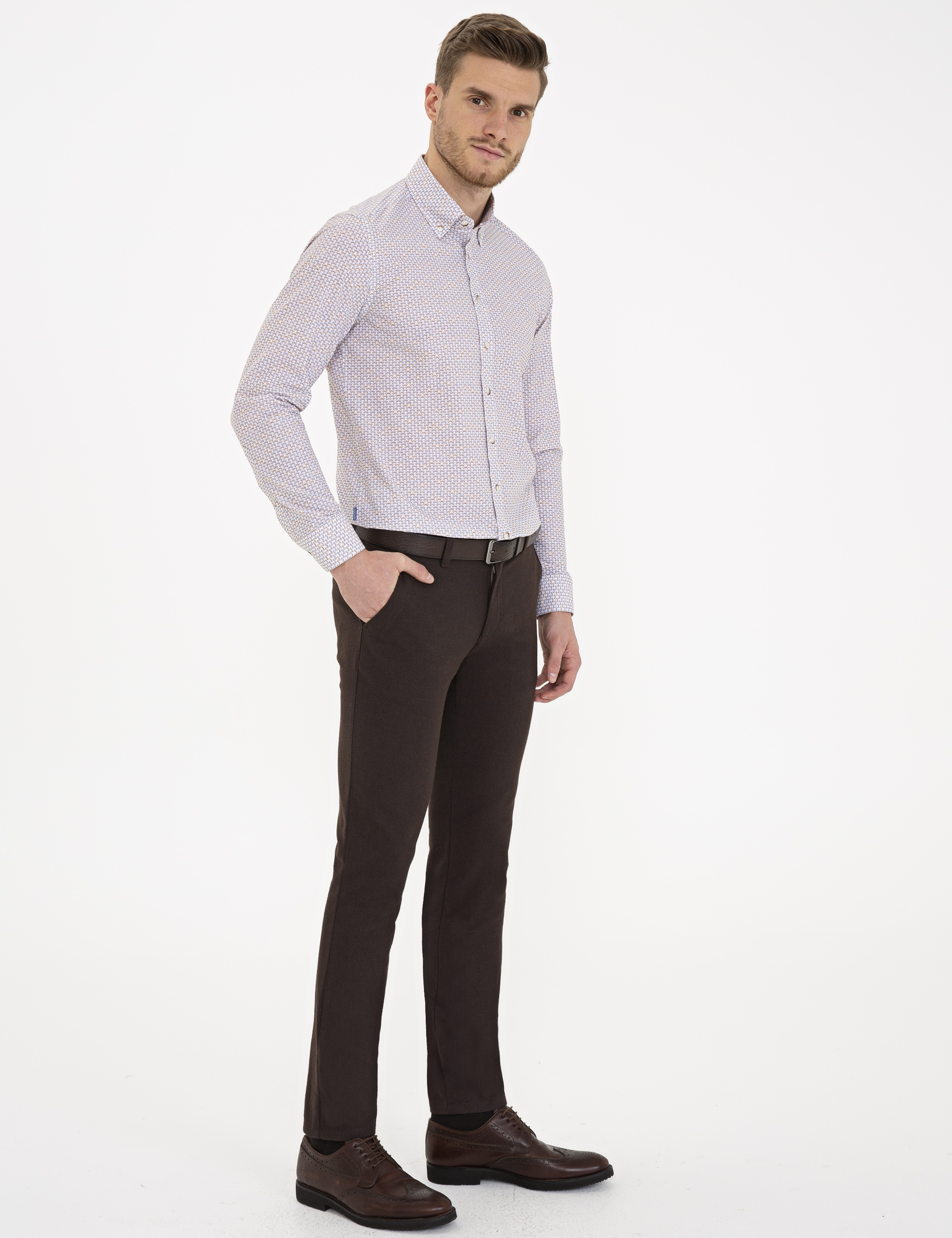 Kahverengi Slim Fit Kanvas Pantolon - Image 2
