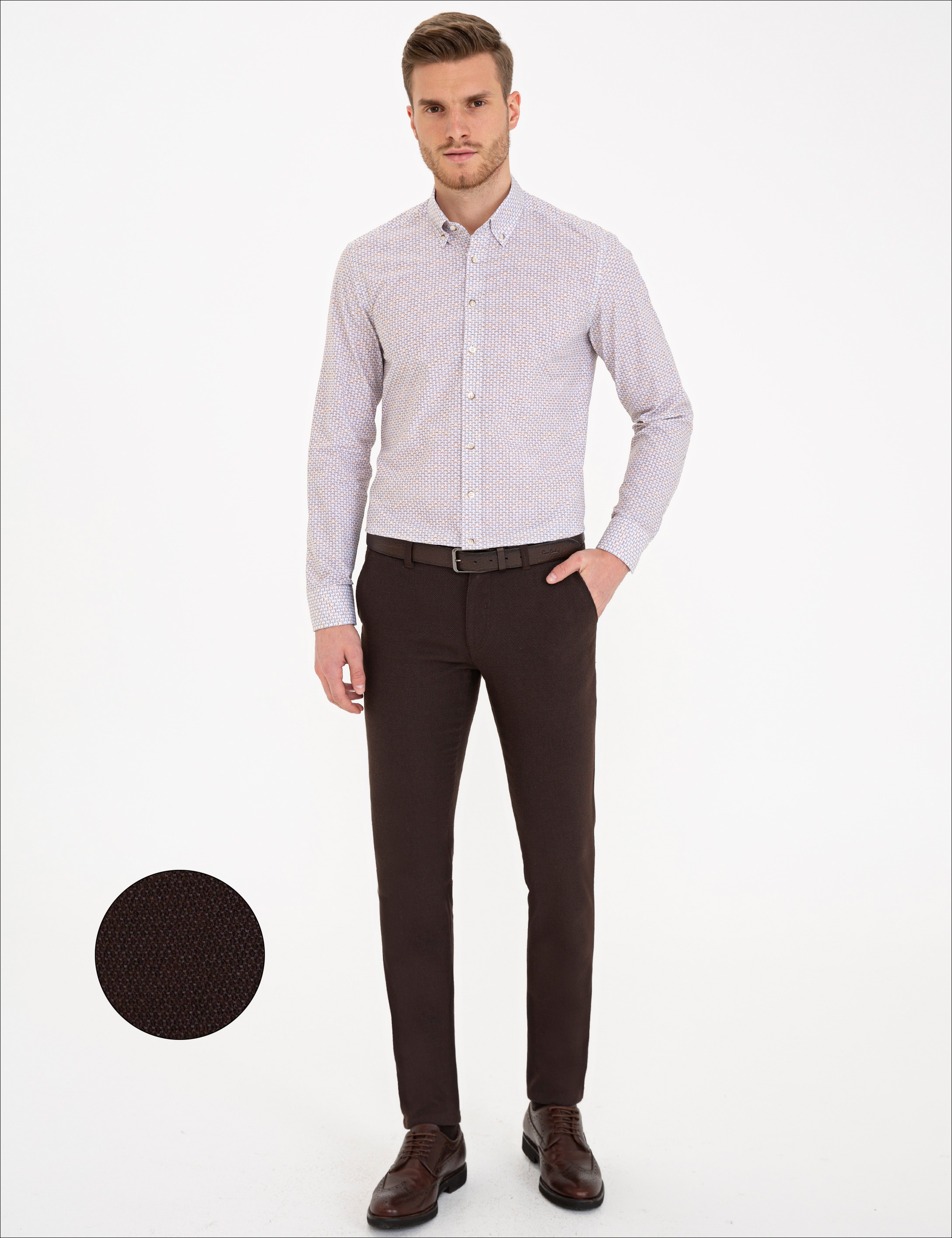 Kahverengi Slim Fit Kanvas Pantolon - Image 1
