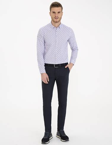 Lacivert Slim Fit Uzun Kollu Gömlek