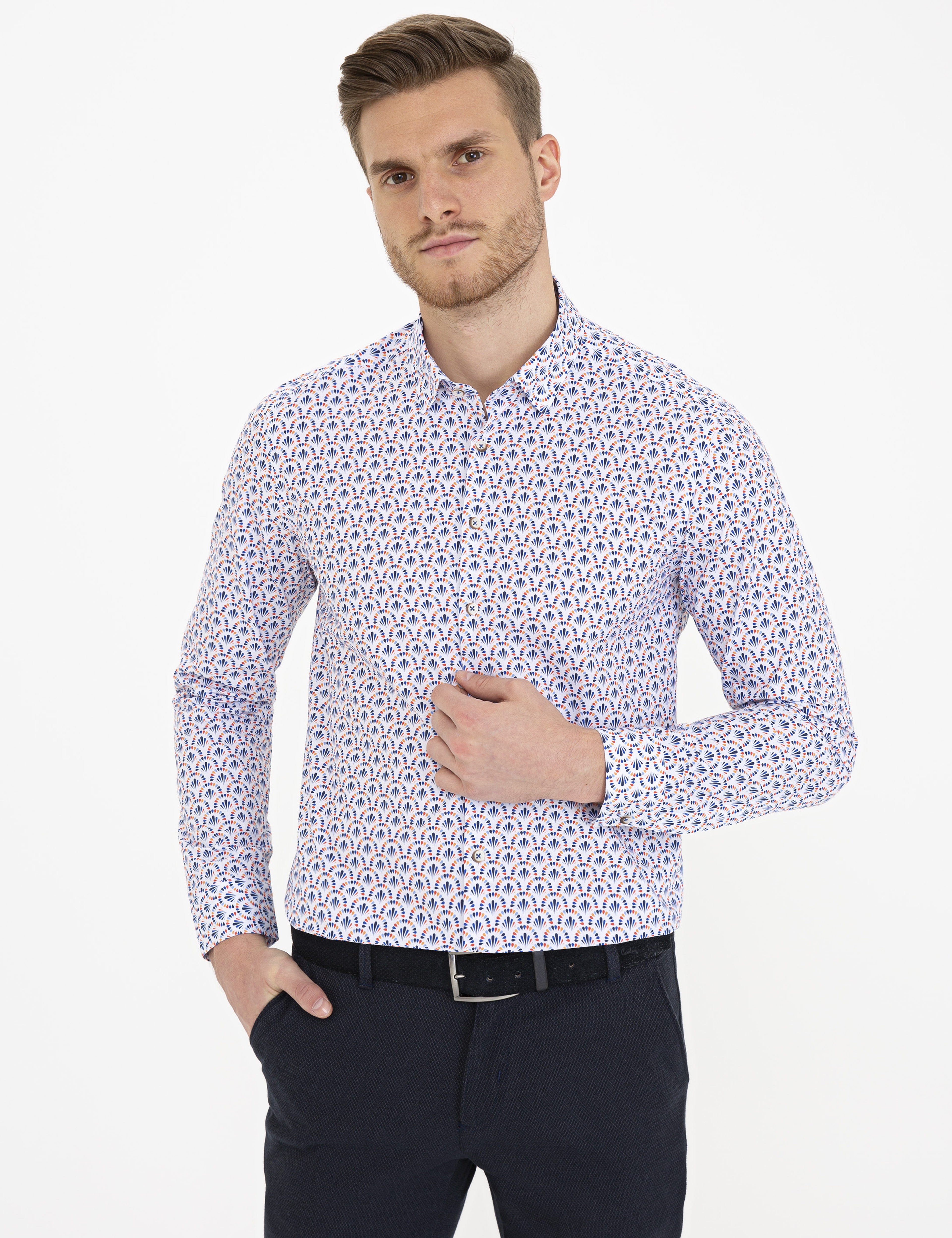 Lacivert Slim Fit Uzun Kollu Gömlek - Image 1