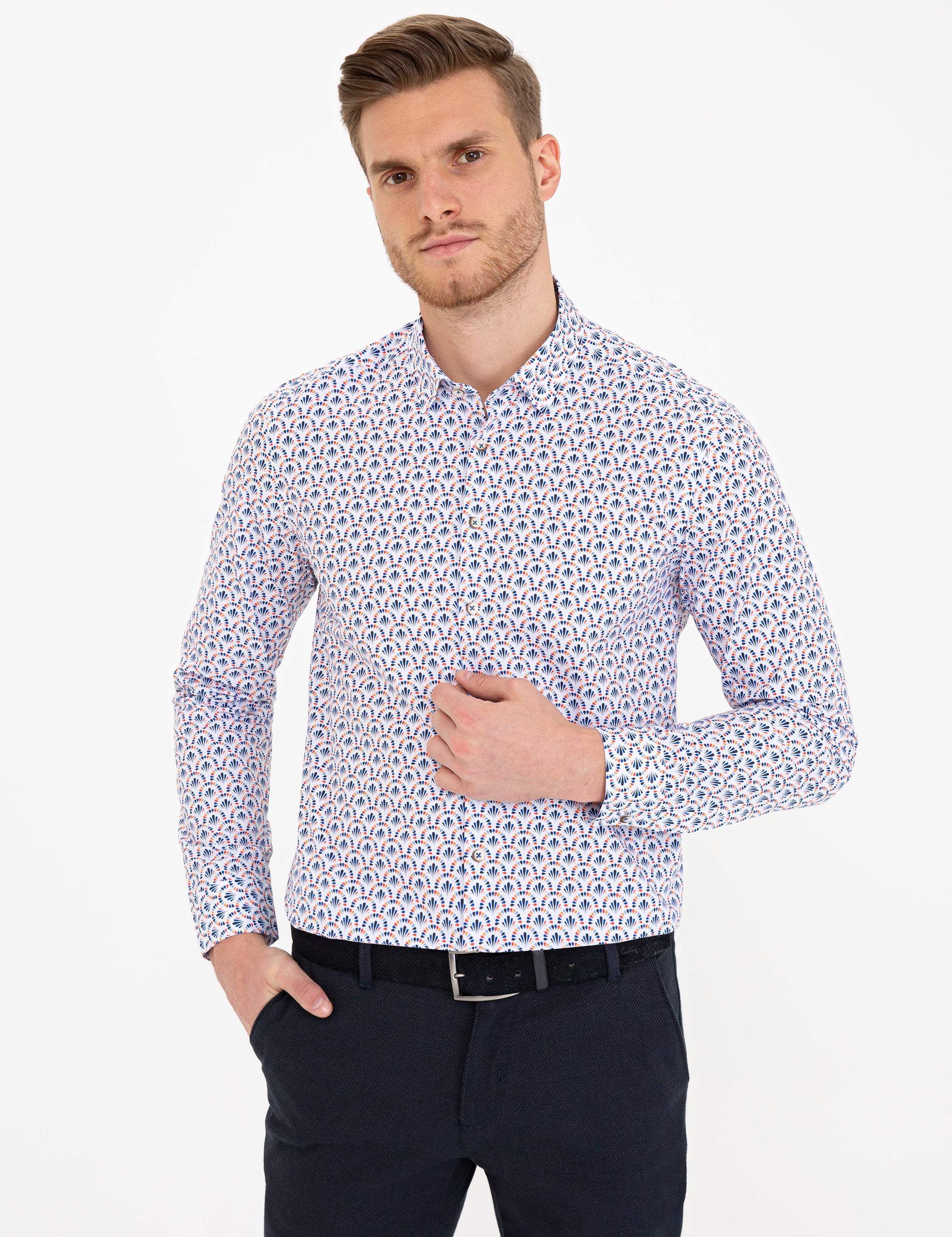 Lacivert Slim Fit Uzun Kollu Gömlek