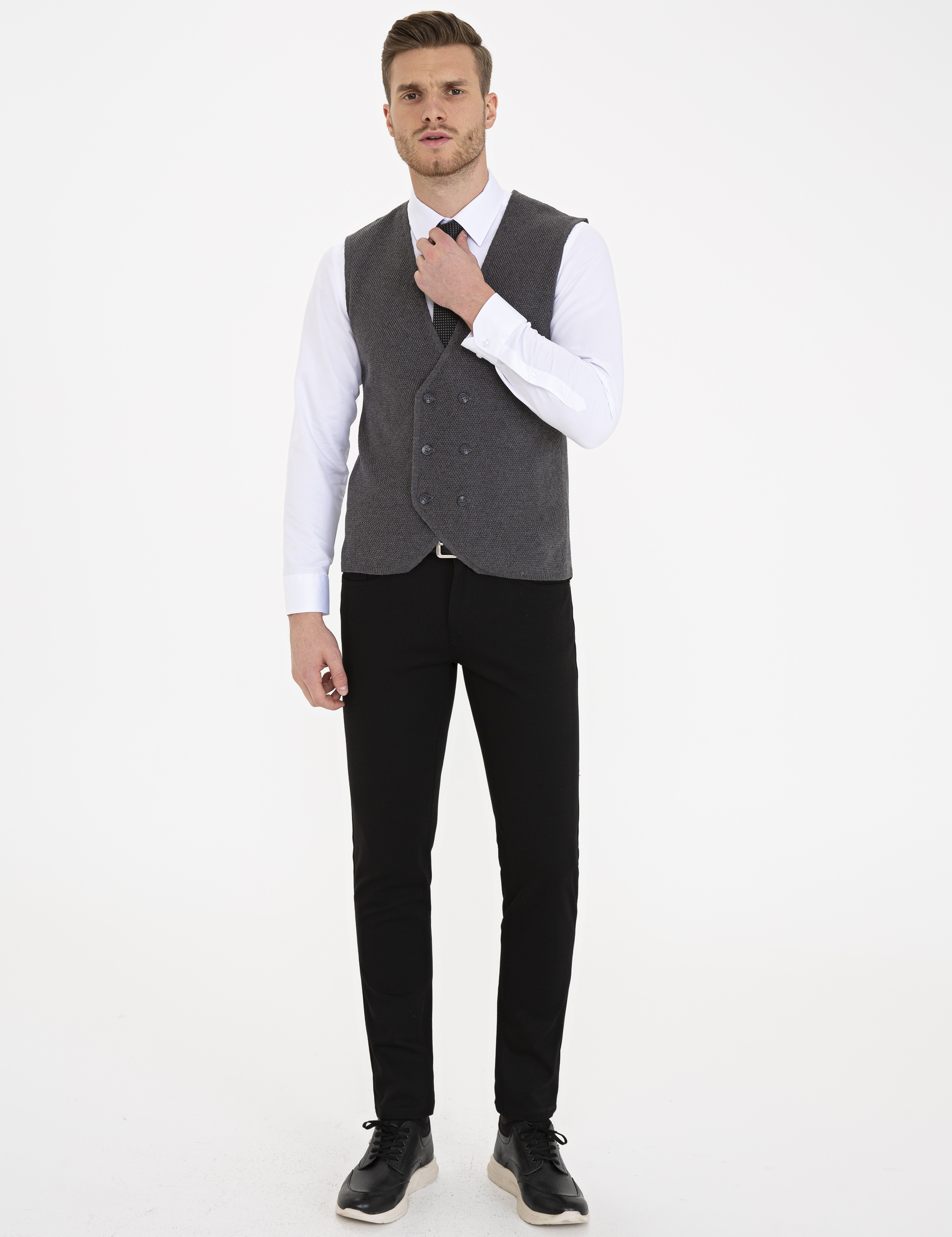 Siyah Slim Fit Kanvas Pantolon - Image 1