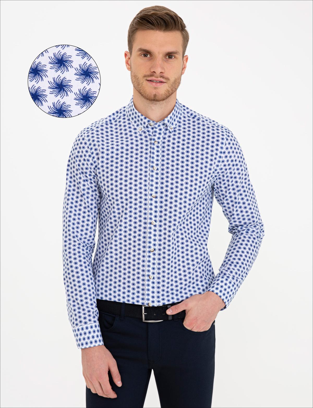 Lacivert Slim Fit Uzun Kollu Gömlek