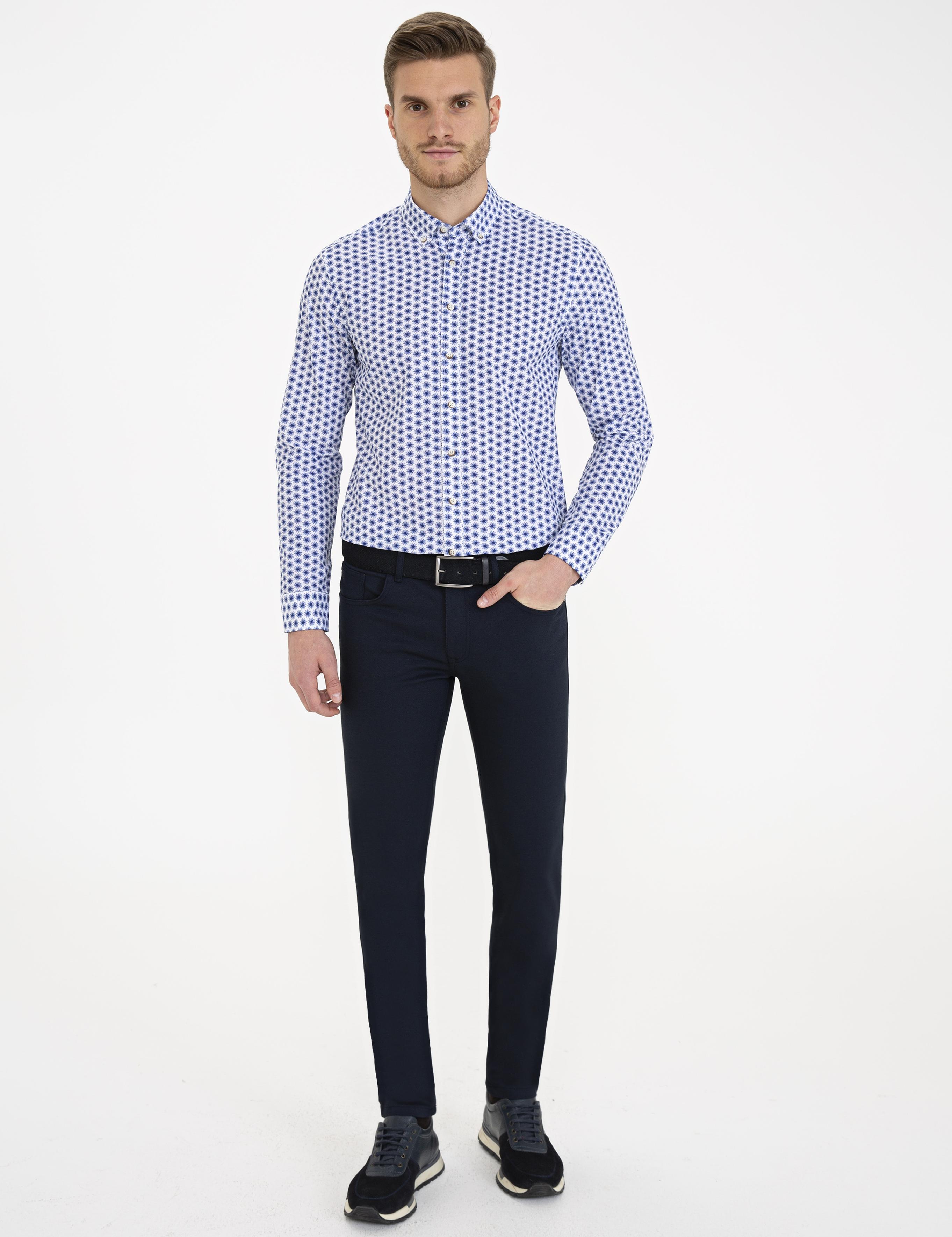 Lacivert Slim Fit Uzun Kollu Gömlek