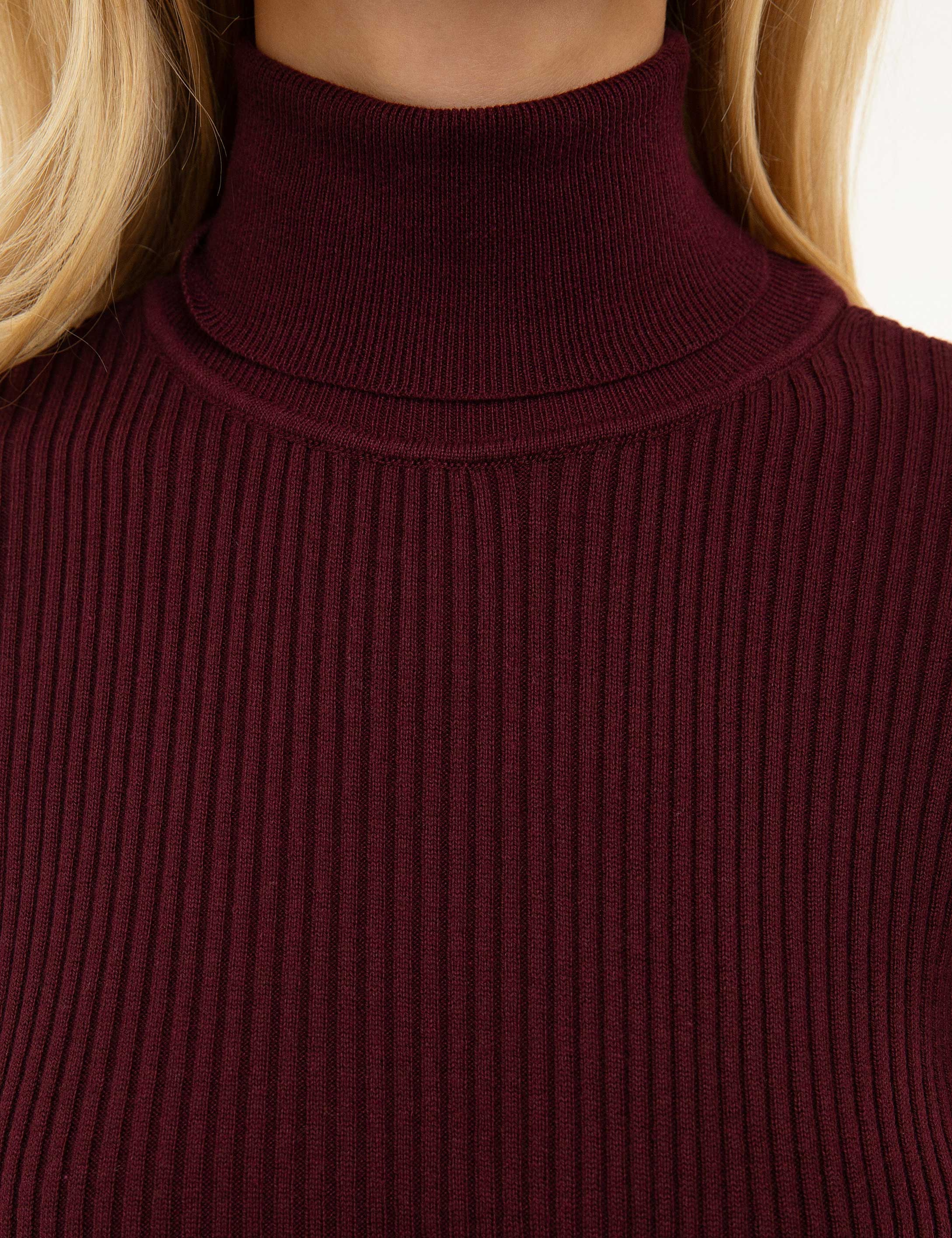 Bordo Slim Fit Balıkçı Yaka Triko Kazak - Image 6