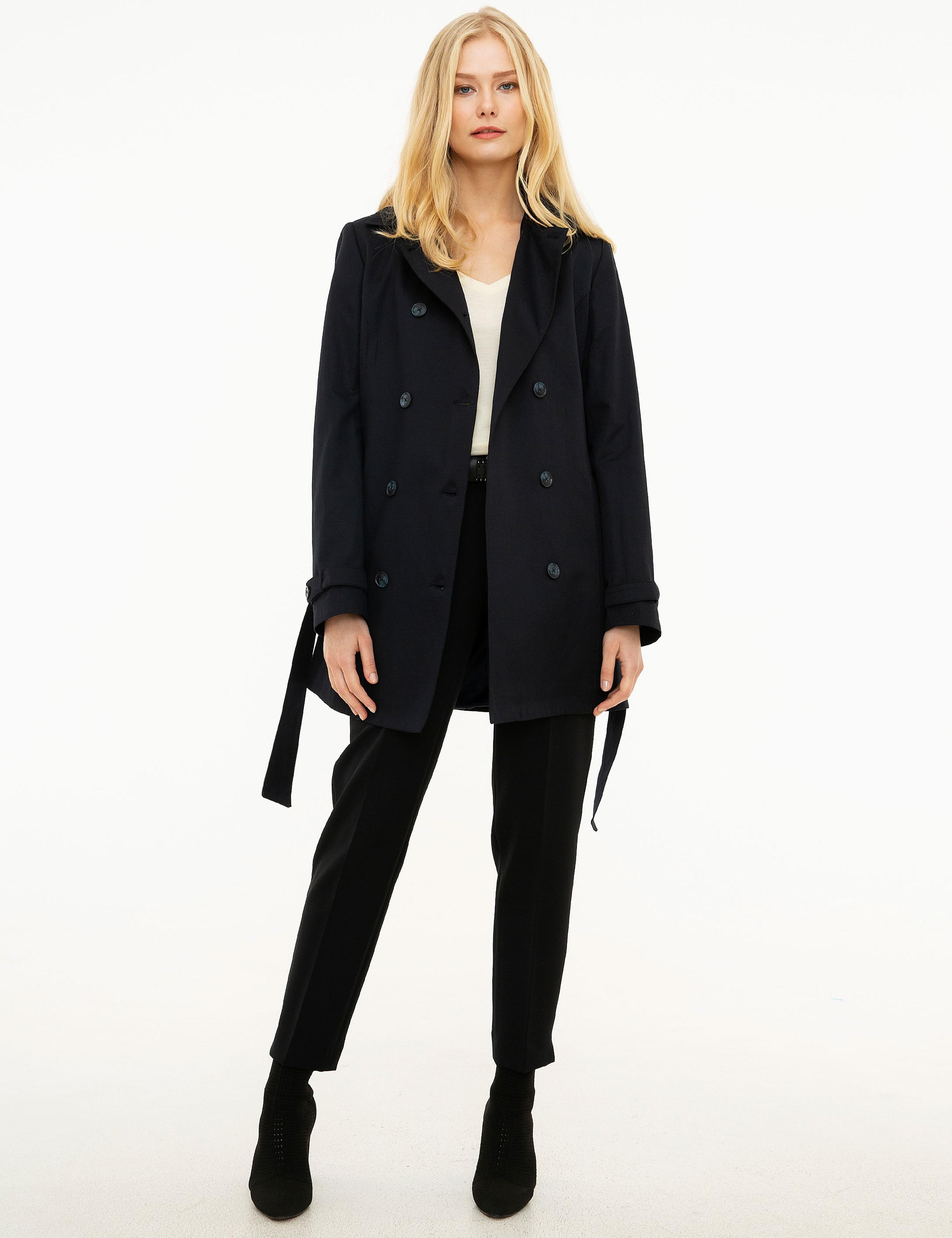 Lacivert Slim Fit Trençkot