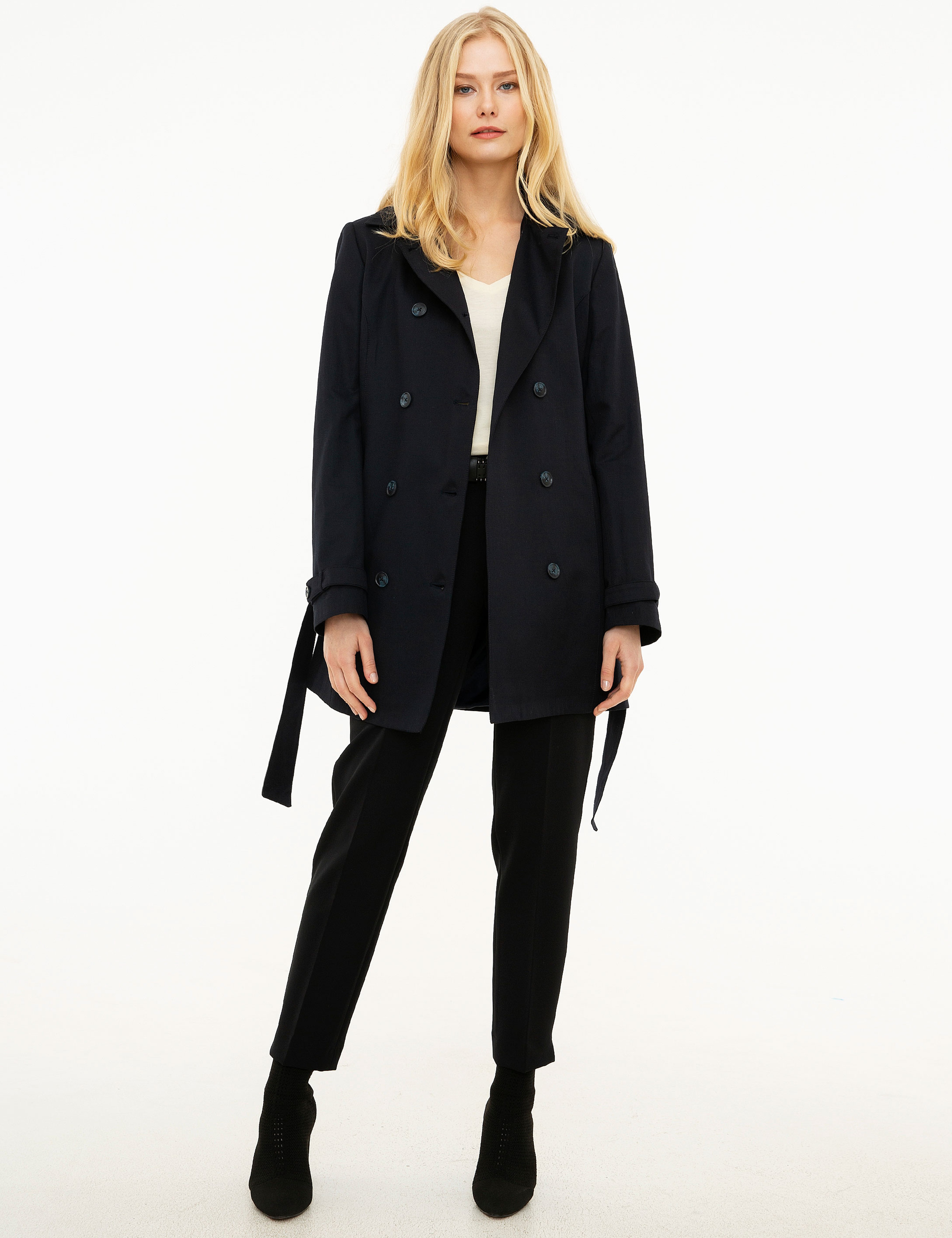 Lacivert Slim Fit Trençkot